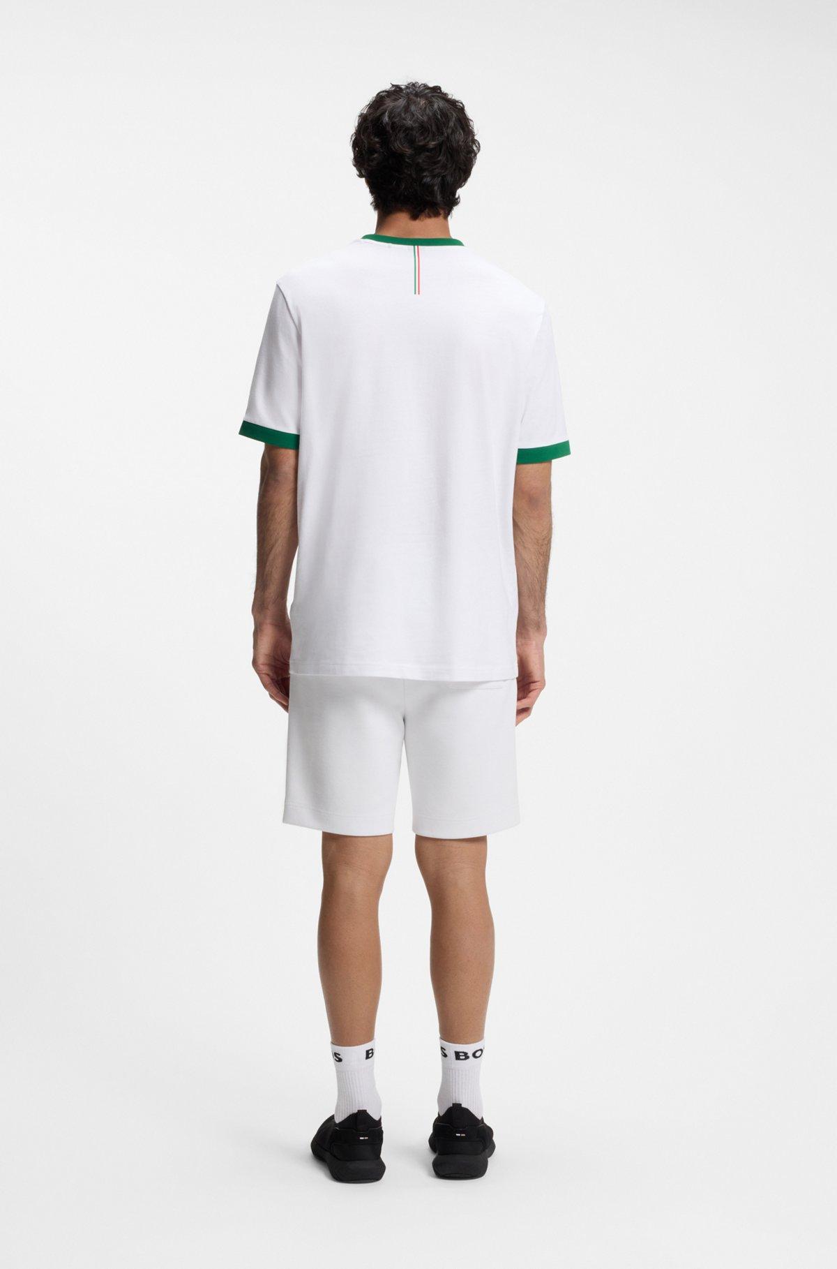 Stretch-cotton T-shirt with country flag and logo Product Image