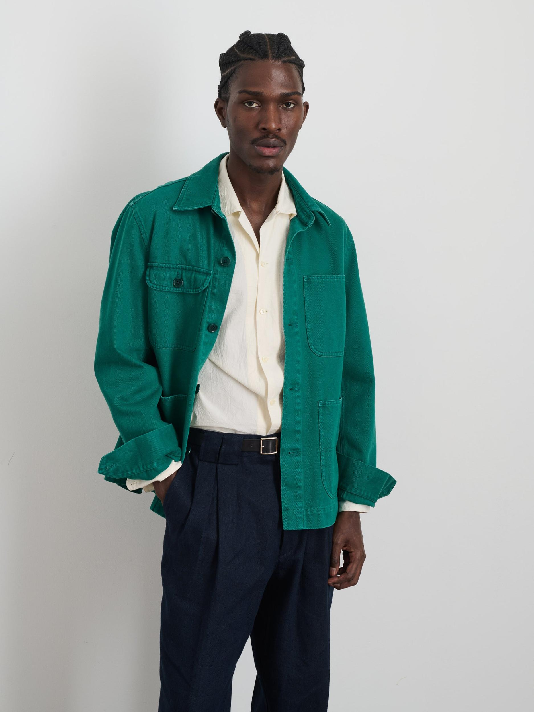 Garment Dyed Work Jacket in Recycled Denim Product Image