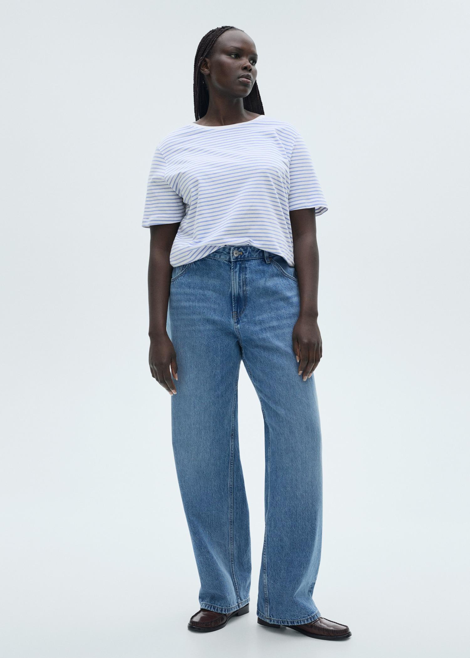 Striped short-sleeved t-shirt - Women | MANGO USA Product Image