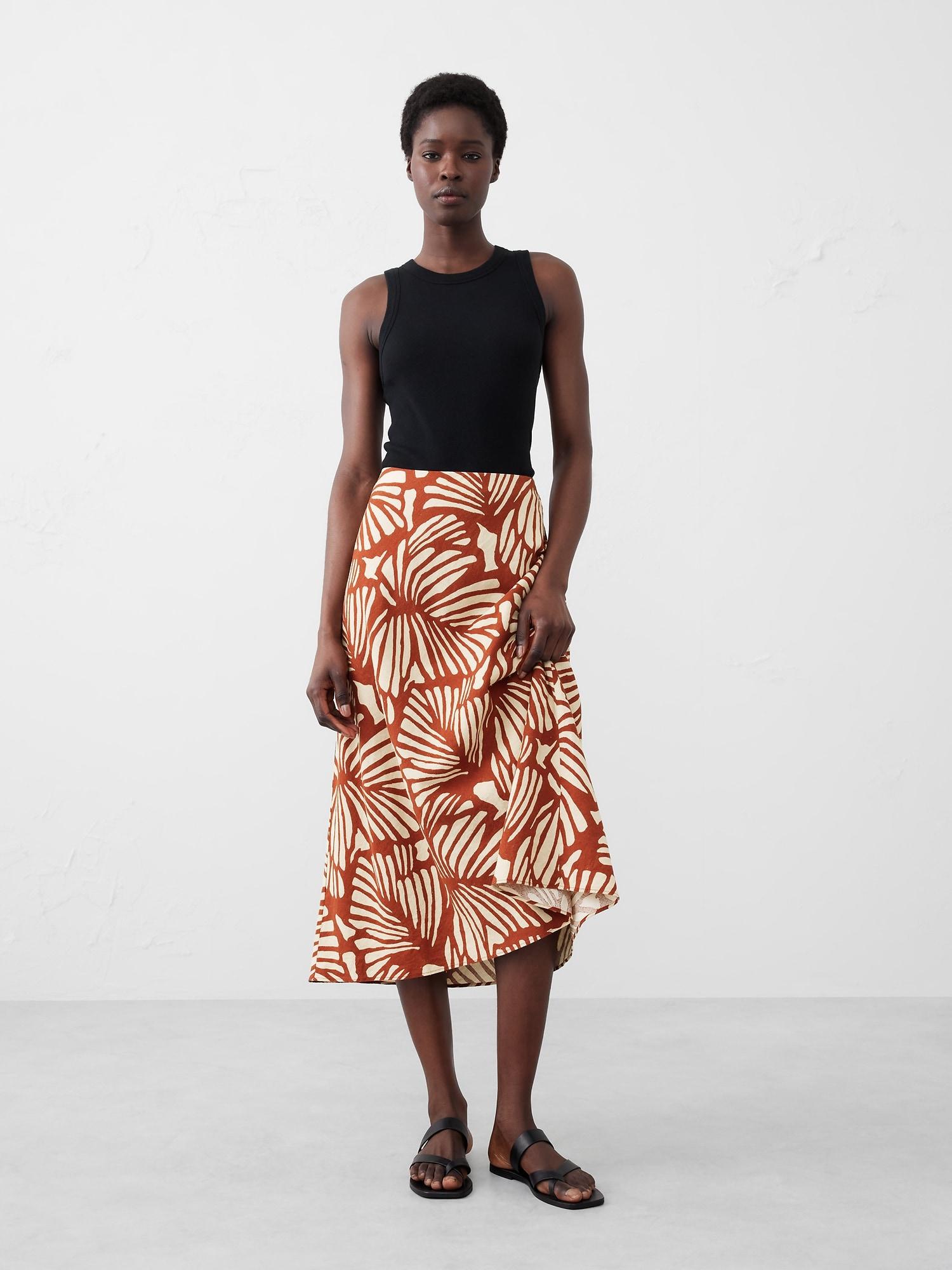 Linen-Blend Midi Slip Skirt Product Image