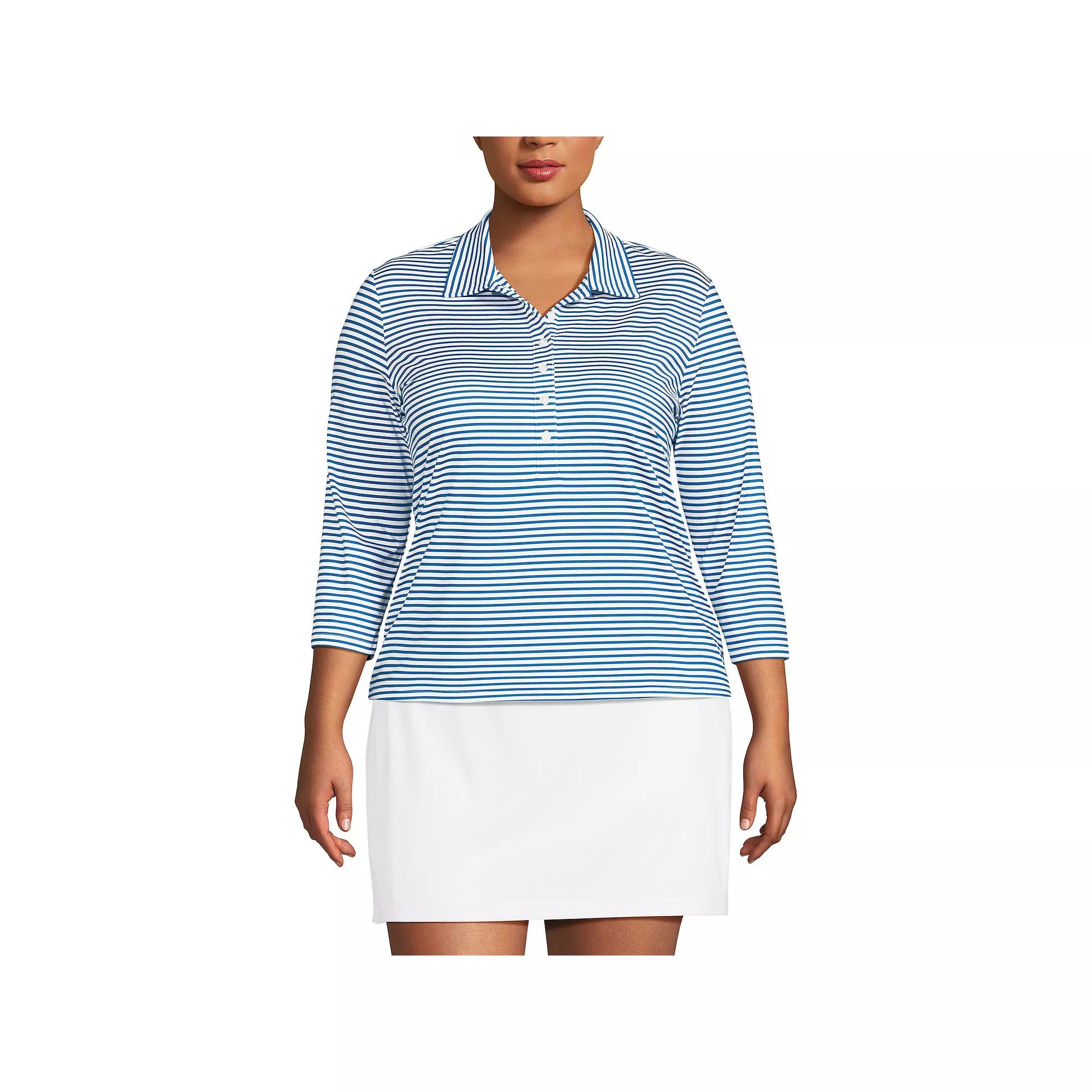 Plus Size Lands' End 3/4 Sleeve Active Polo Shirt, Women's, Size: 1XL, White Twilight Product Image