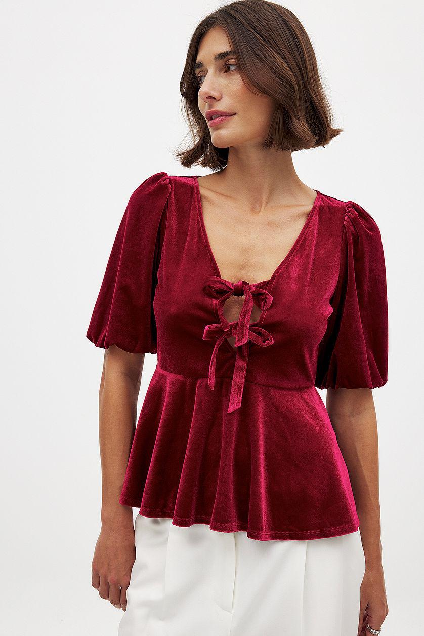 Puff Sleeve Velvet Top Product Image