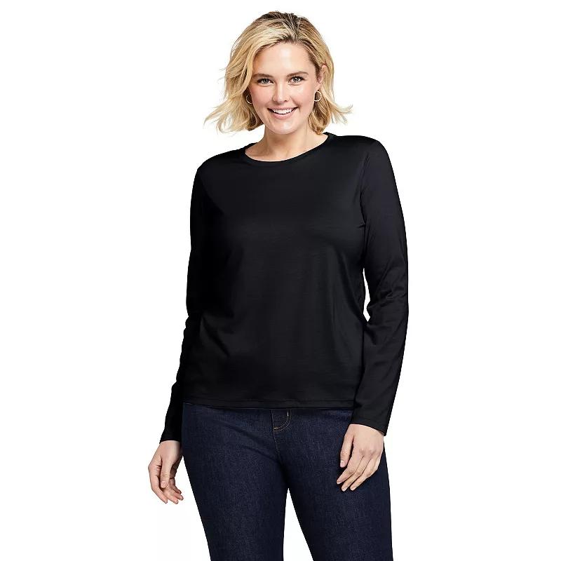Plus Size Lands' End Long Sleeve Relaxed Supima Cotton Crewneck Tee, Women's, Size: 3XL, Black Product Image