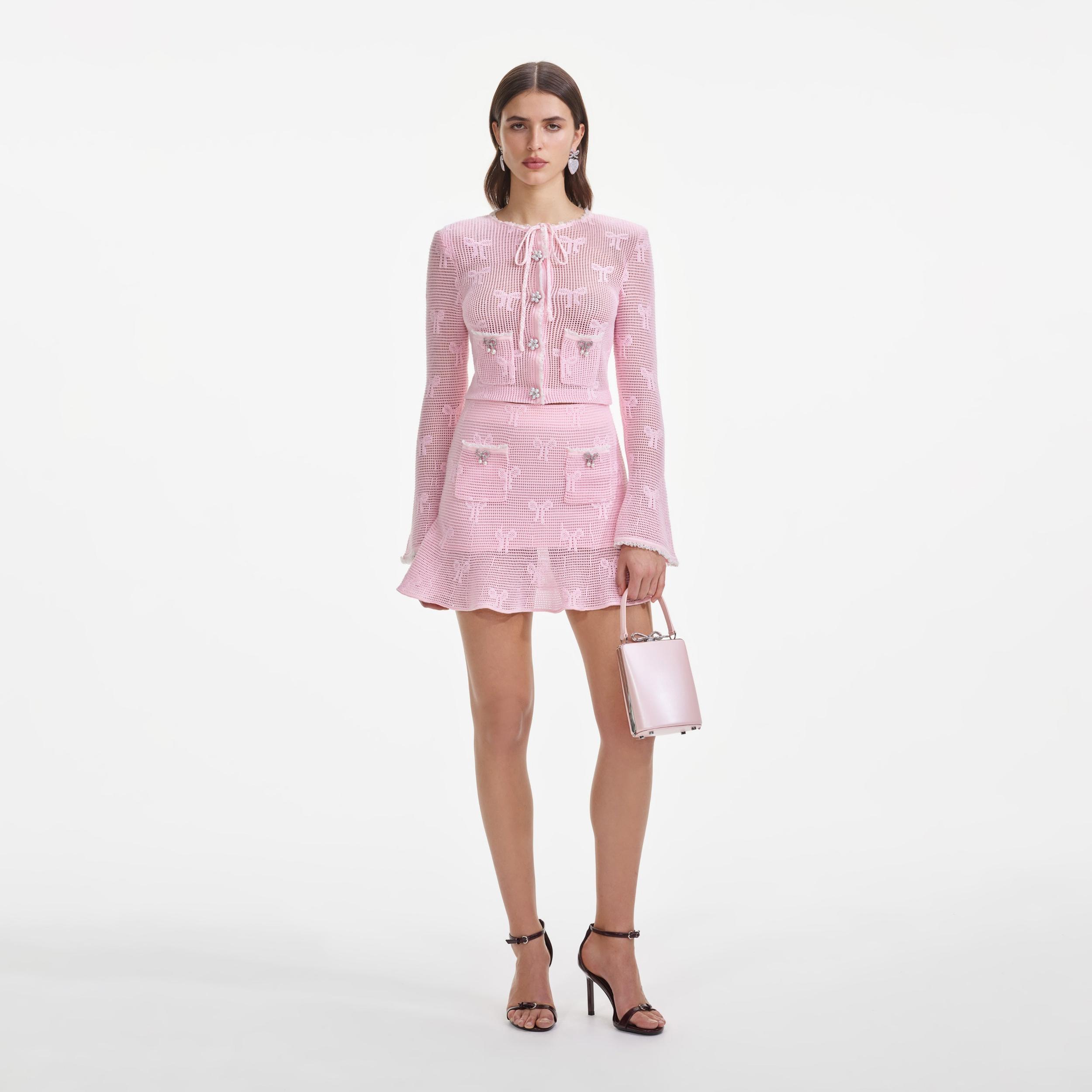 Pink Bow Crochet Cardigan Product Image