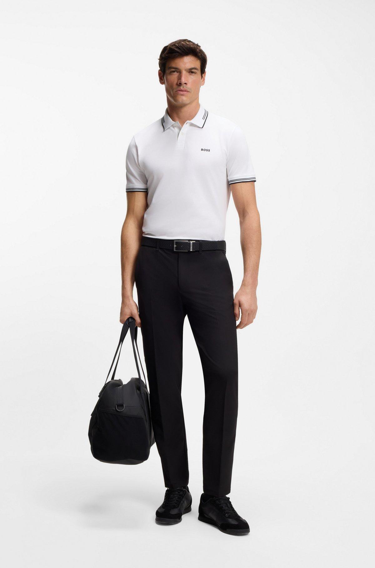 Stretch-cotton slim-fit polo shirt with branding and stripes Product Image