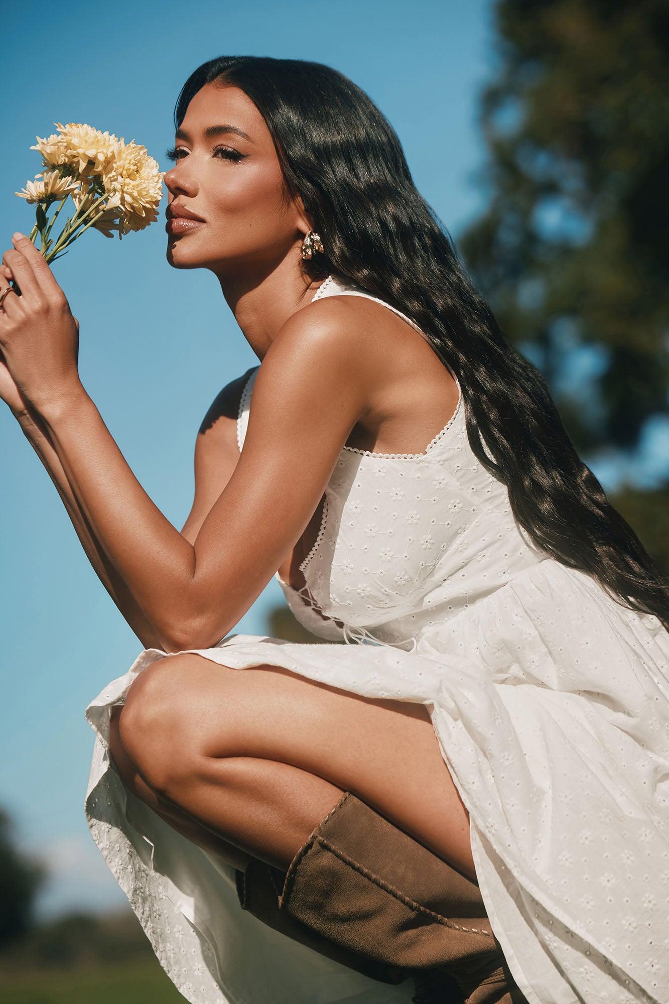 Sweet Pea Eyelet Midi Dress - White Female Product Image