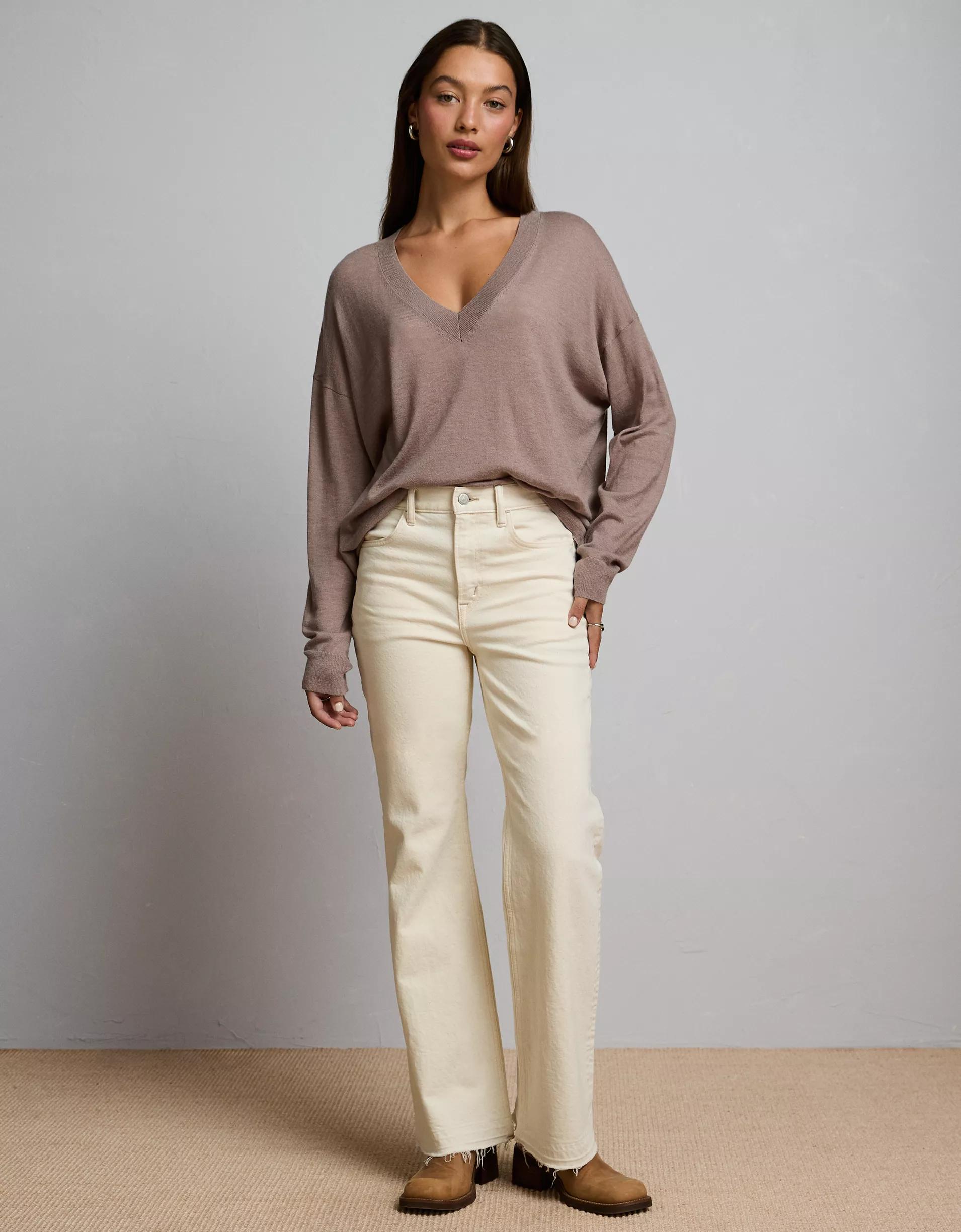 AE77 Premium Slinky Deep V-Neck Sweater Product Image