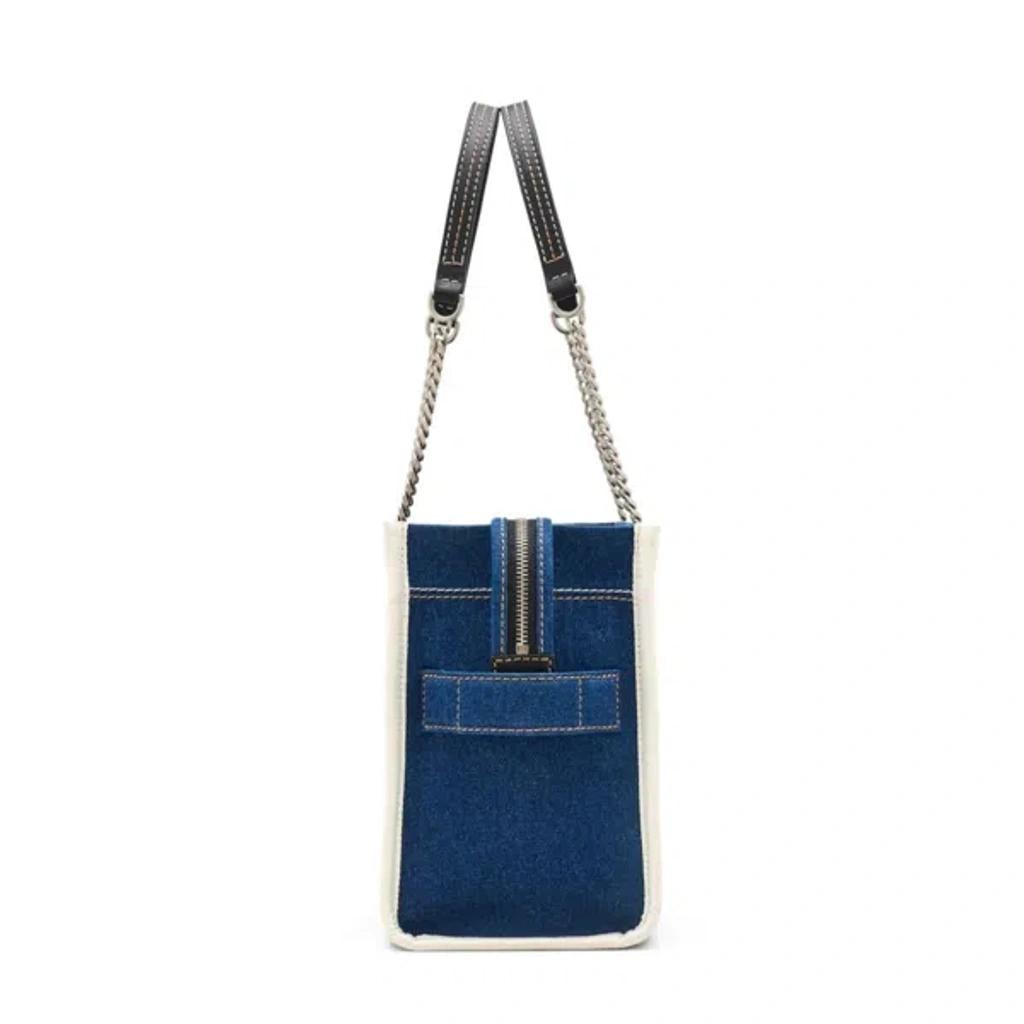 MARC JACOBS The Medium Tote In Blue Denim With Embroidered Logo In Dark Wash Product Image