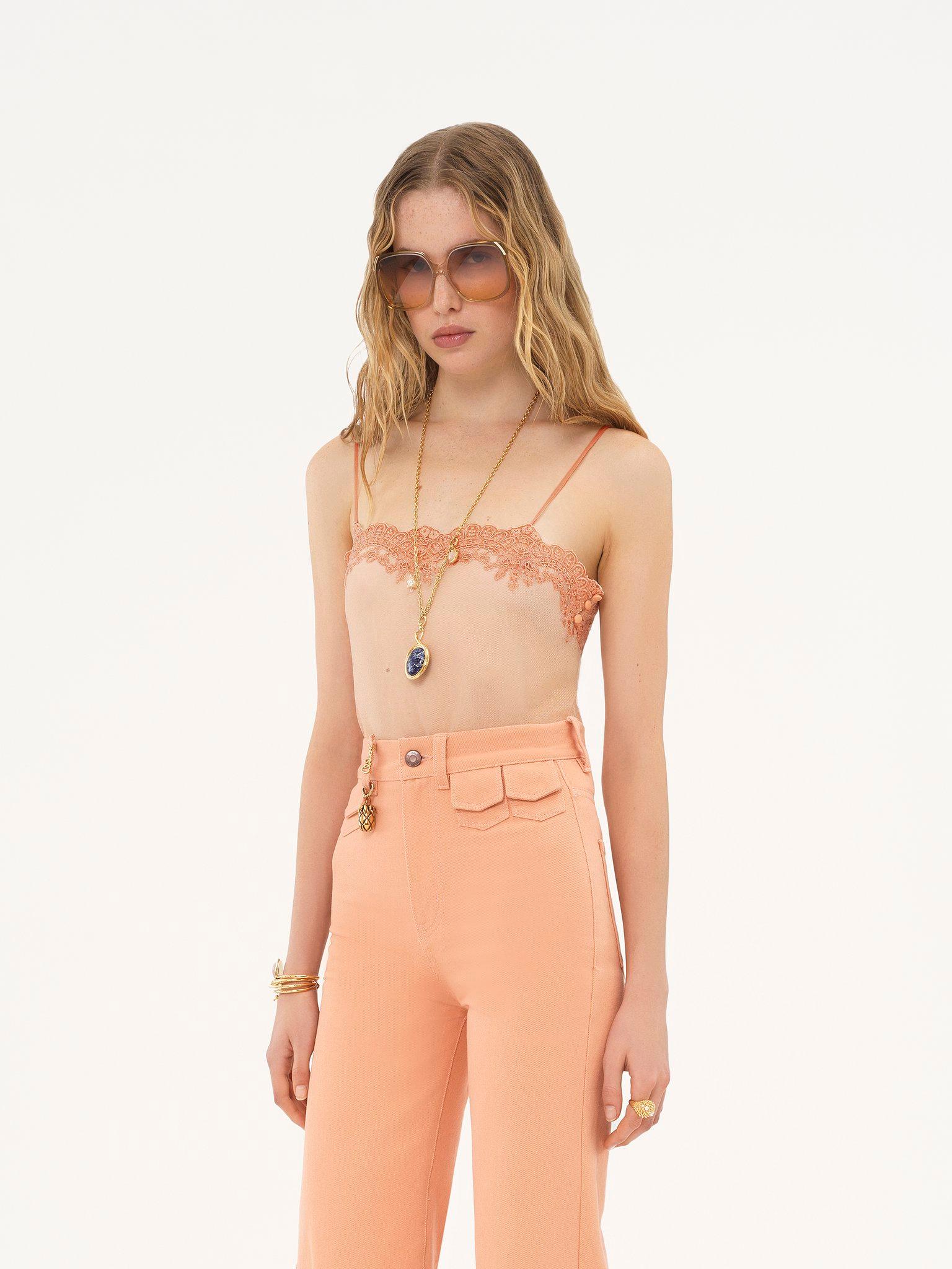 Fitted tank top in embroidered lace Product Image