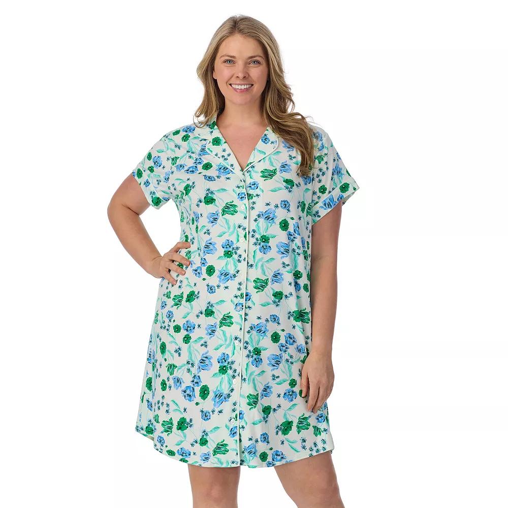 Plus Size Draper James Printed Cozy Short Sleeve Notch Collar Sleepshirt, Women's, Size: 3XL, Spring Blooms Product Image