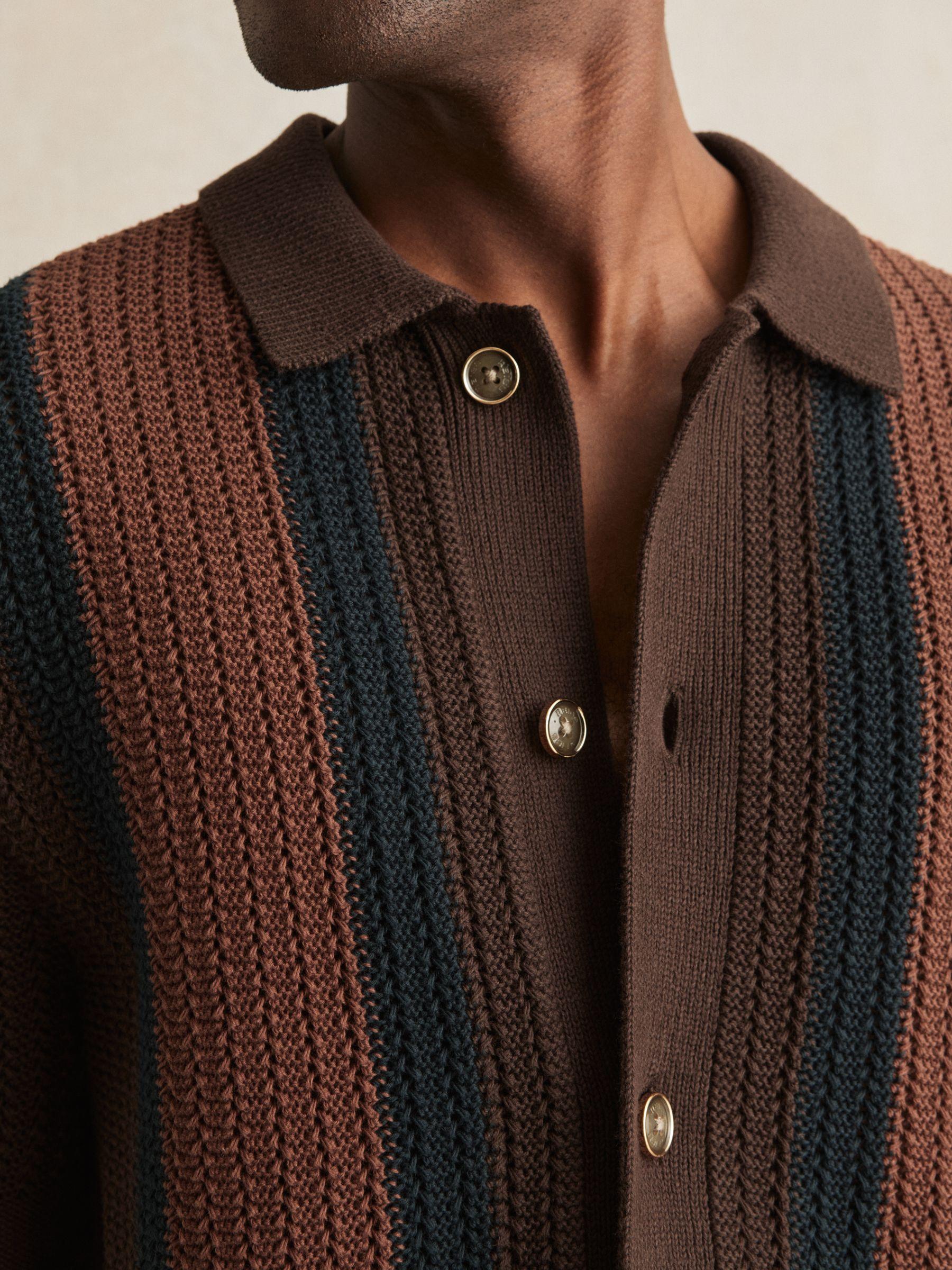 Cotton Textured-Knit Stripe Shirt in Brown Multi Product Image