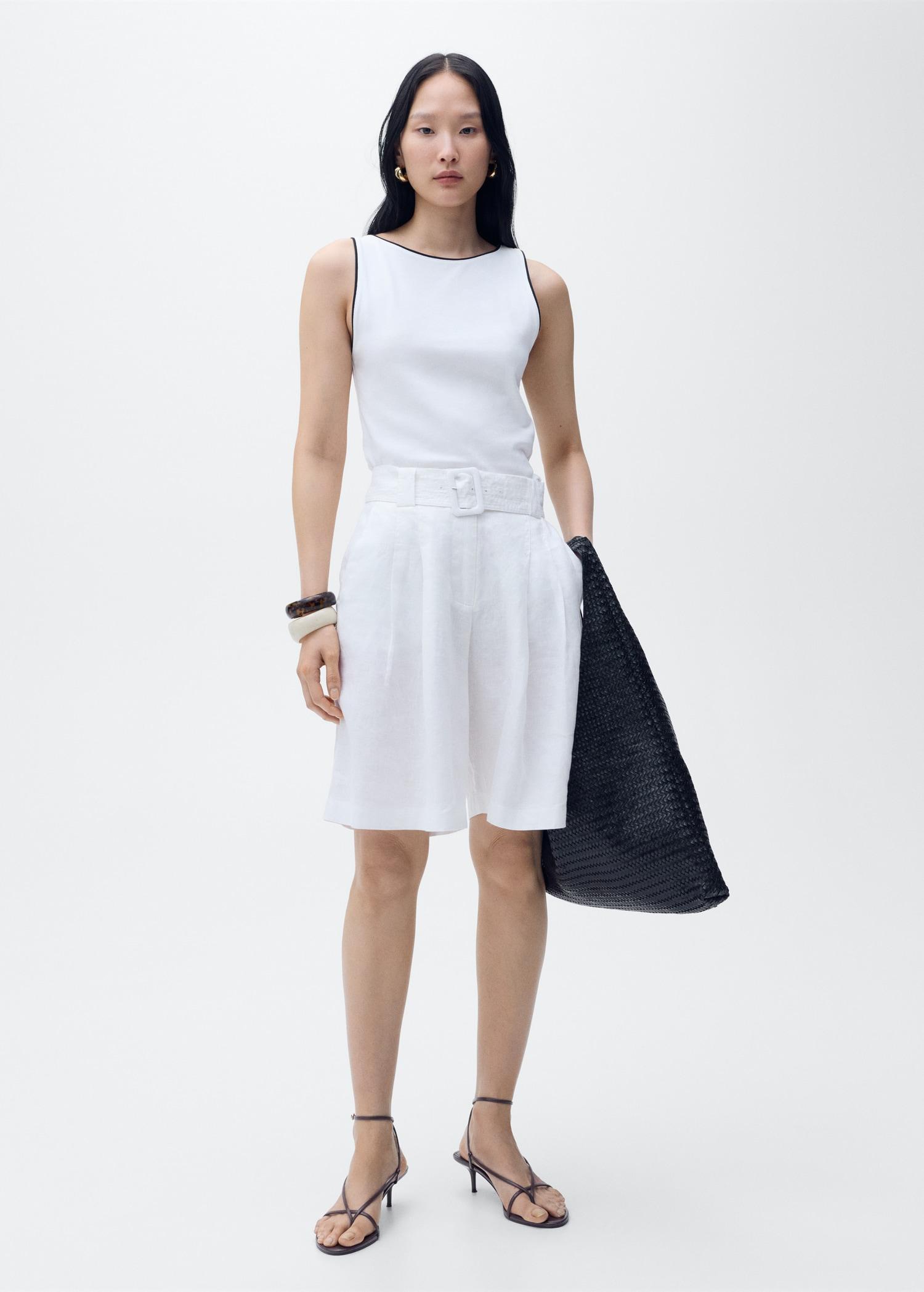 Cotton top with contrasting trim - Women | MANGO USA Product Image