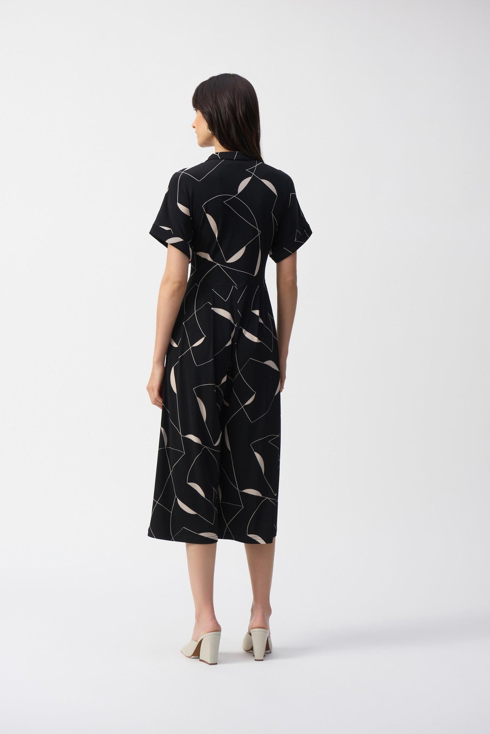 Silky Knit Geometric Print Culotte Jumpsuit- Black/Moonstone Product Image