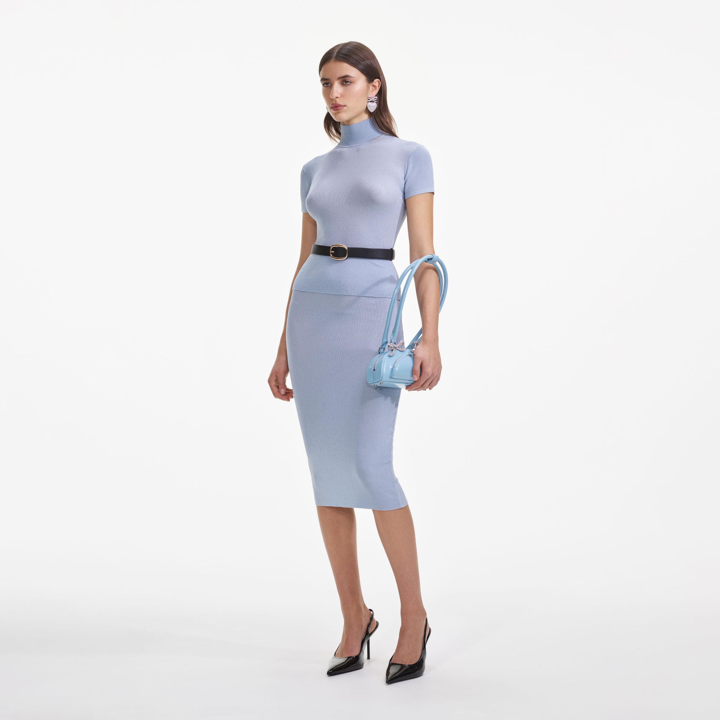 Blue Viscose Knit Midi Skirt Product Image