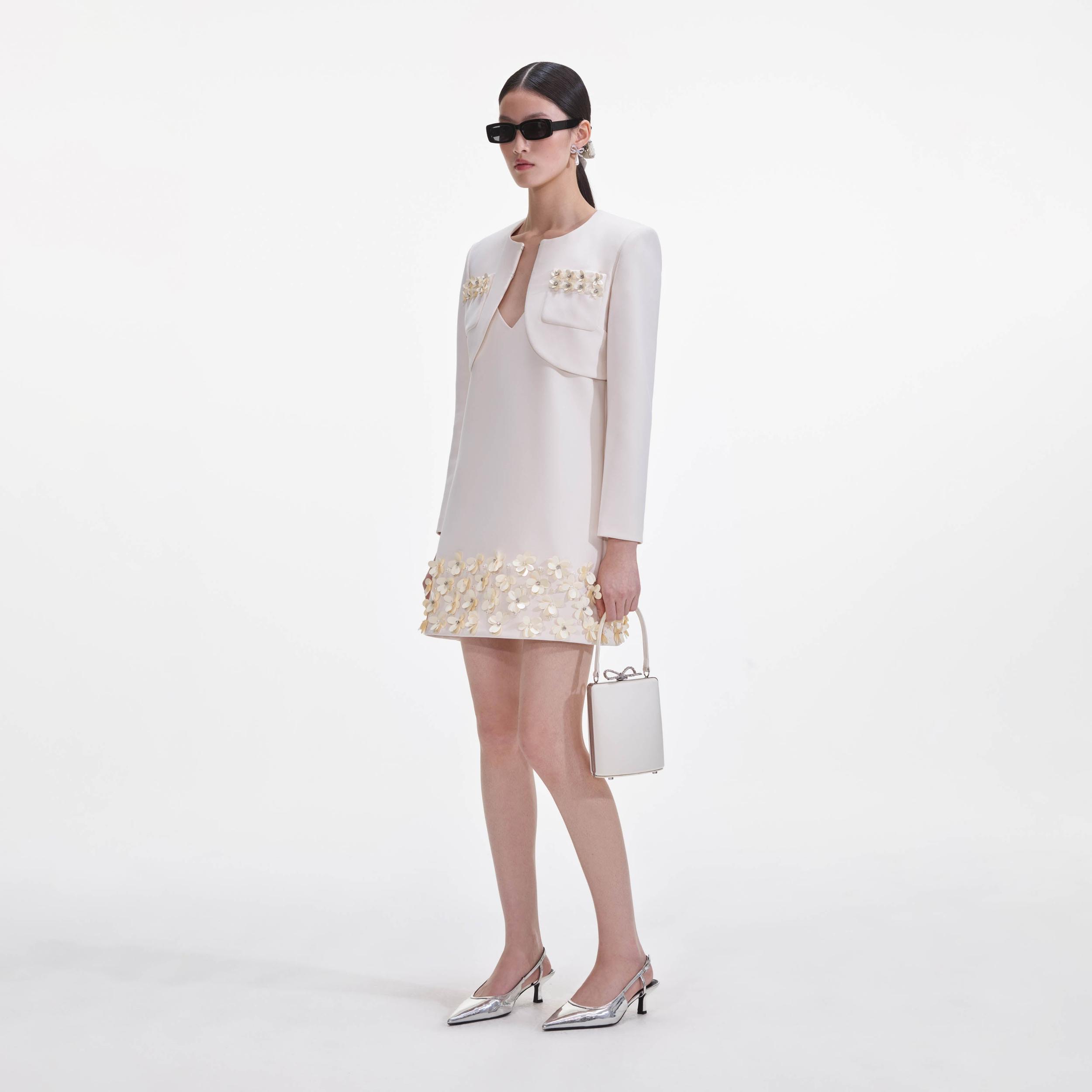 Cream Crepe 3D Sequin Jacket Product Image