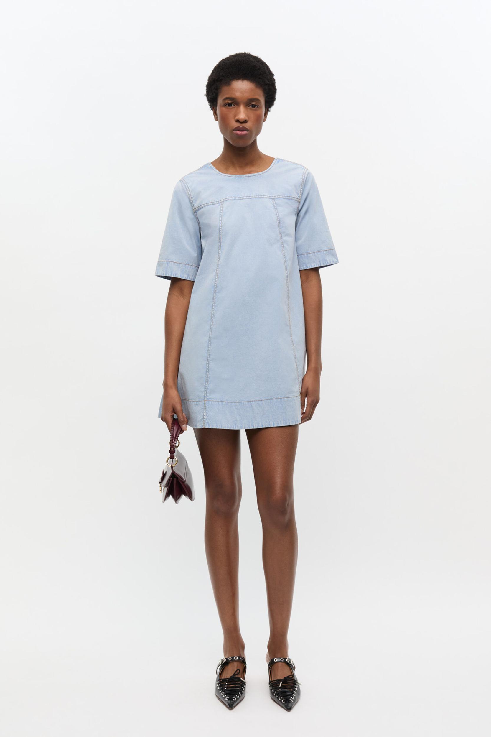 Light Blue A-line Mini Denim Dress Product Image