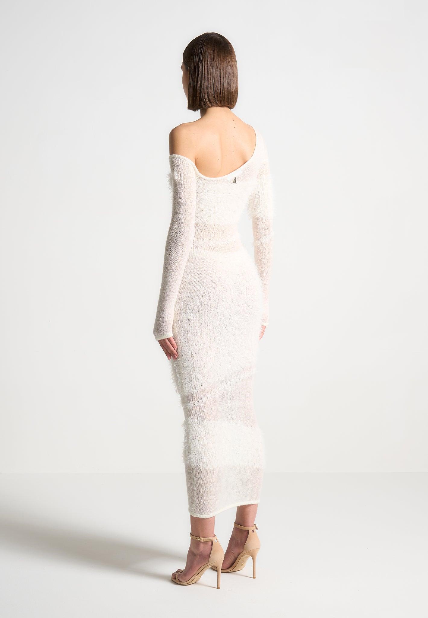 Off Shoulder Knitted Maxi Dress - Off White Female Product Image