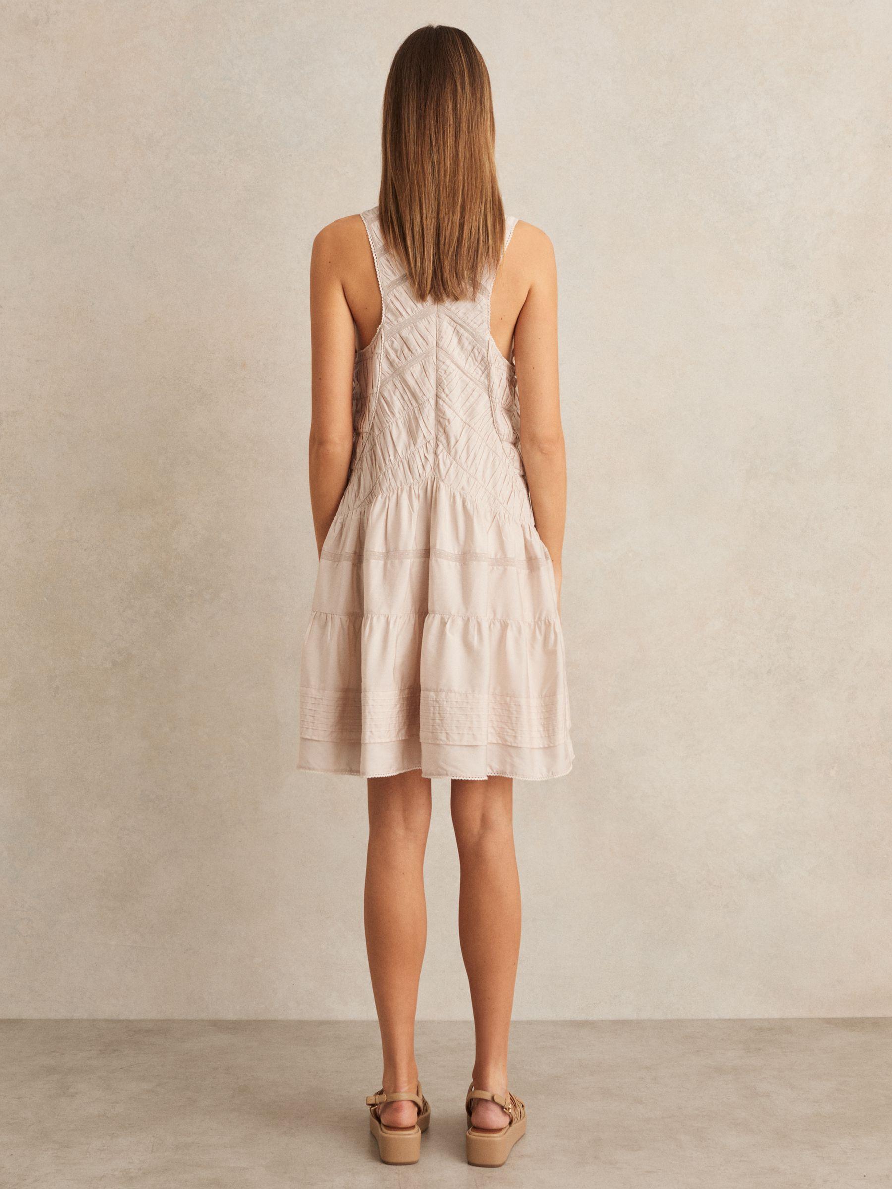 Shirred Ruffle Hem Mini Dress in Neutral Product Image