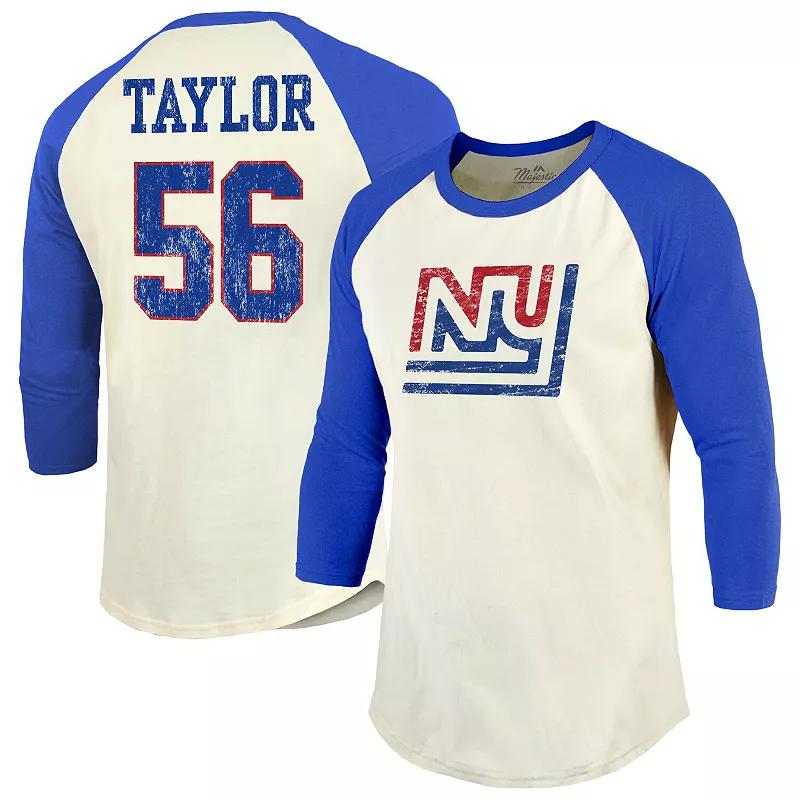 Men's Majestic Threads Lawrence Taylor Cream/Red New York Giants Retired Player Name & Number 3/4 Raglan Sleeve T-Shirt,  Product Image