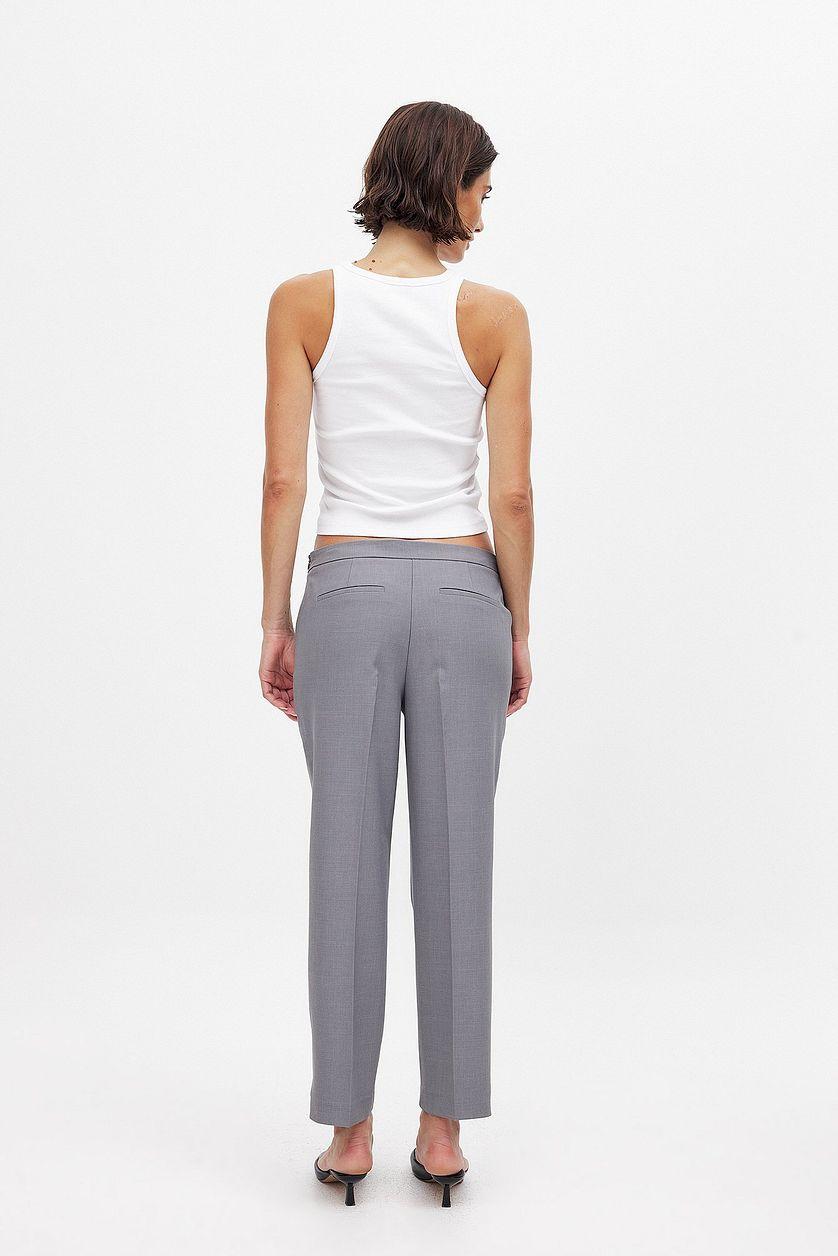Cropped Mid Waist Pants Beige Product Image