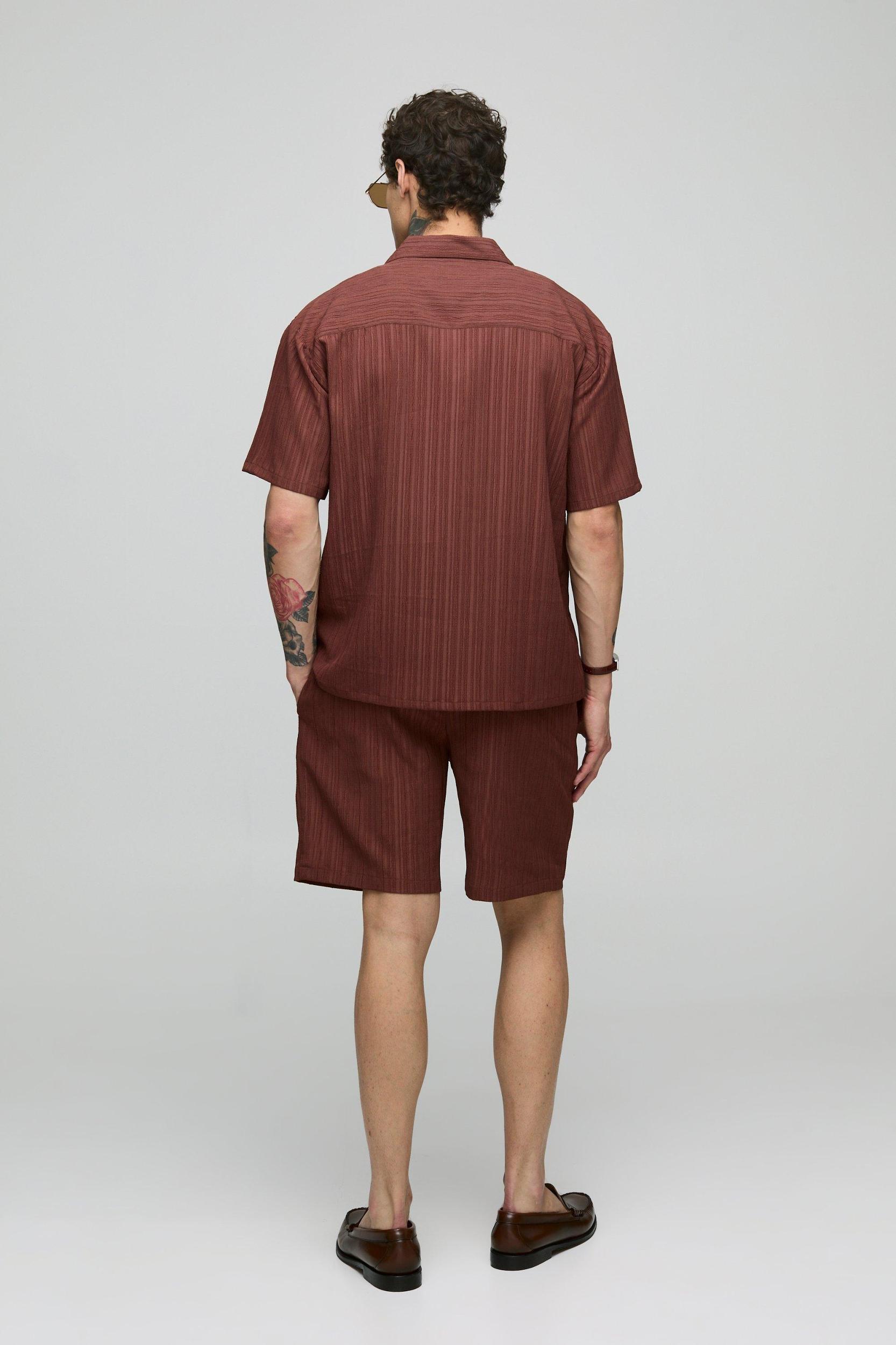 Oversized Textured Short Sleeve Shirt & Short Set | boohooMAN USA Product Image