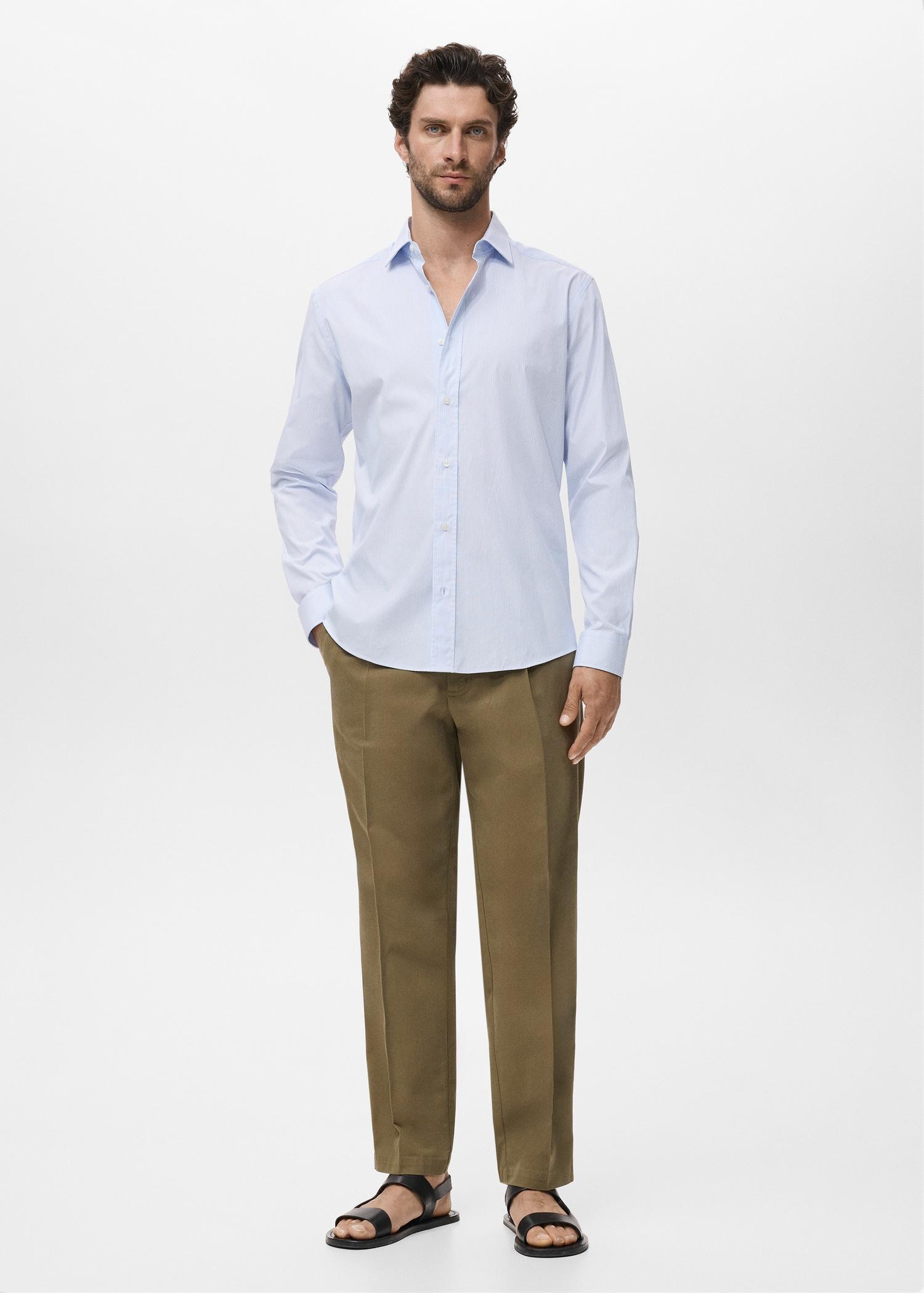 Regular fit striped cotton shirt - Men | MANGO USA Product Image