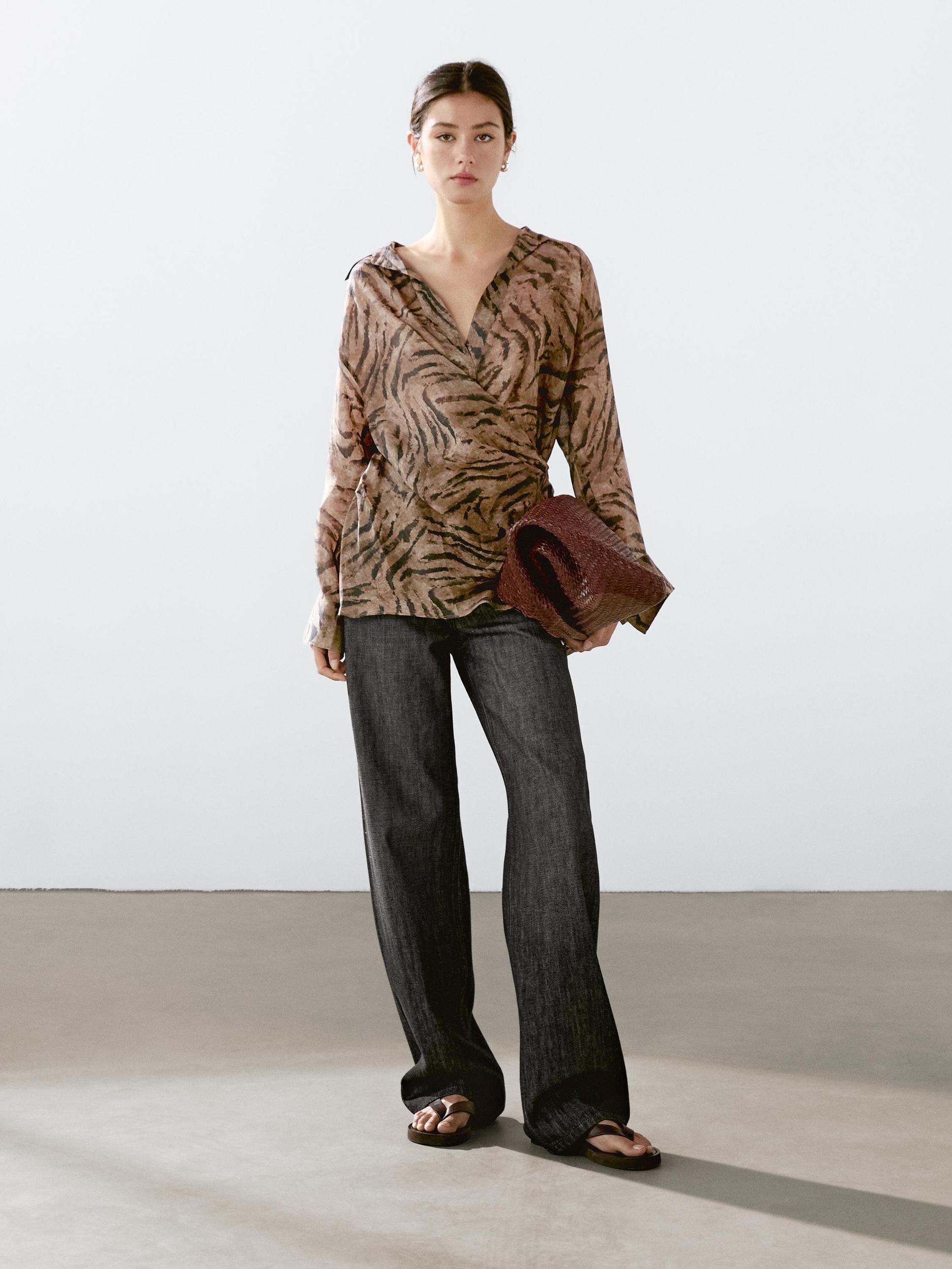 Flowing jacquard kimono with rhinestone button Product Image