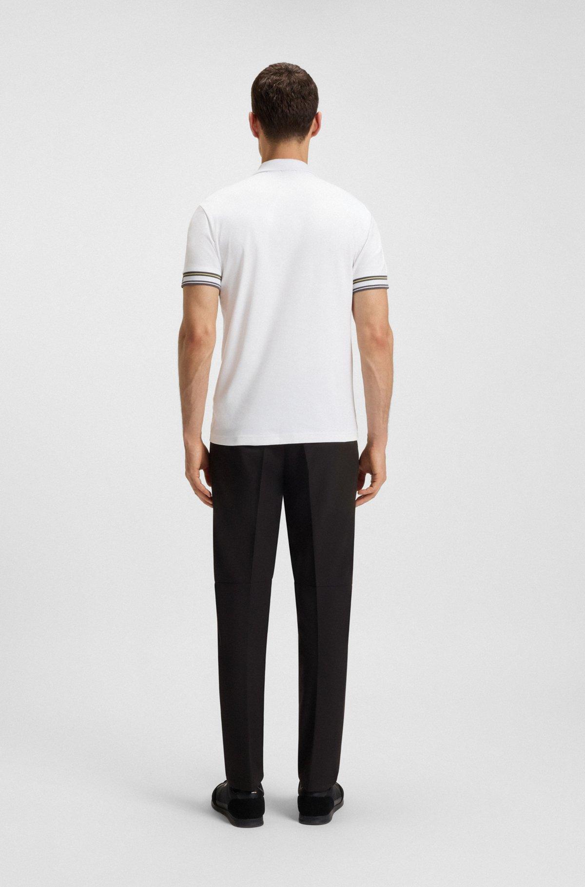 BOSS - Slim-fit polo shirt in cotton with striped collar - White Product Image