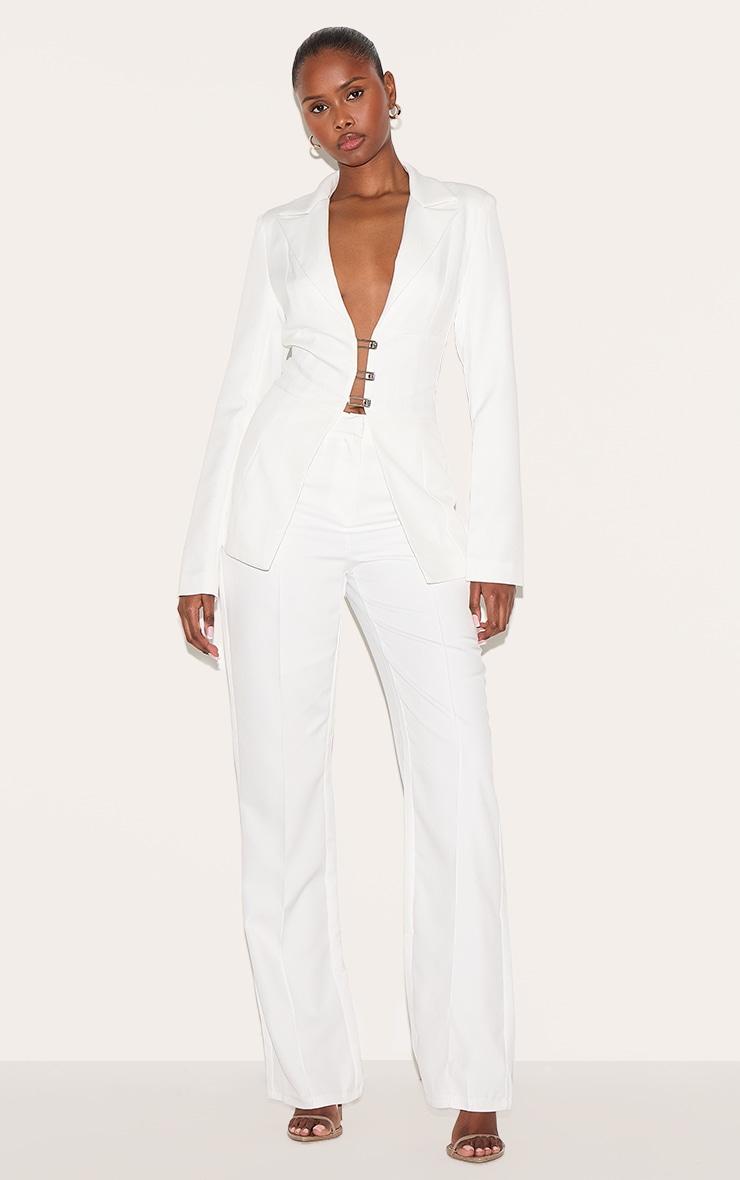 White Fitted Lace Up Back Blazer Product Image