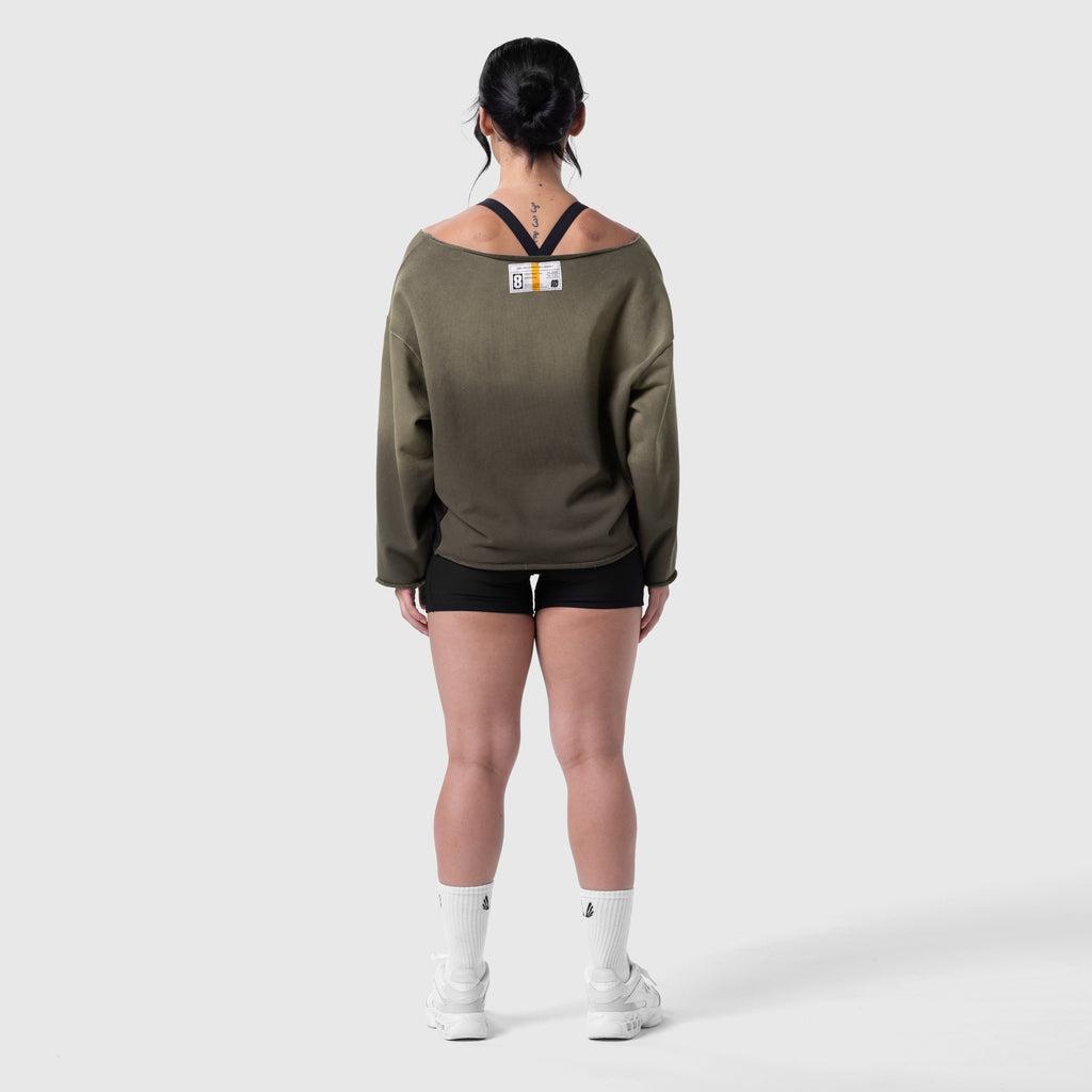 W049. Raw Hem Oversized Crewneck - Olive Sun Fade Product Image