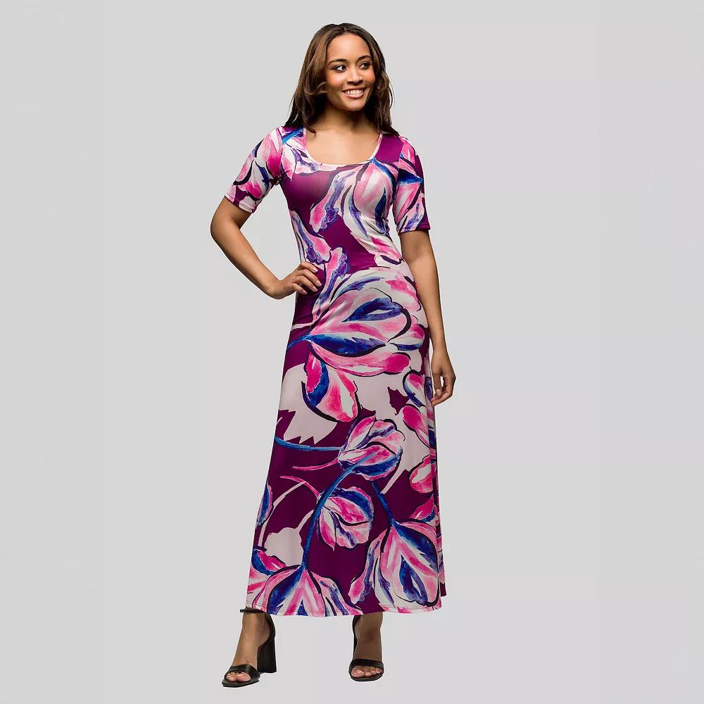 Women's 24Seven Comfort Apparel Elbow Sleeve Casual A Line Maxi Dress,  Product Image