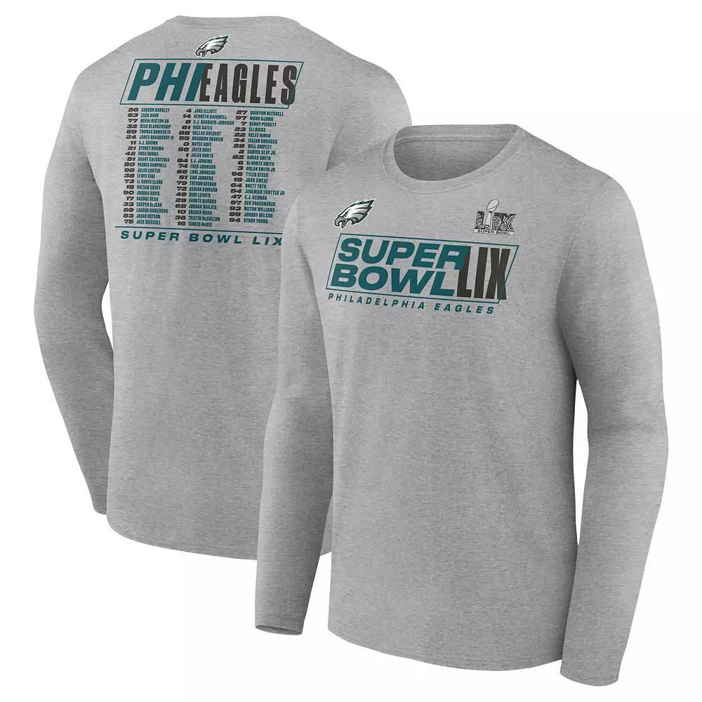 Men's Fanatics  Heather Gray Philadelphia Eagles Super Bowl LIX Big & Tall Roster Long Sleeve T-Shirt, Size: 3XB, Grey Product Image