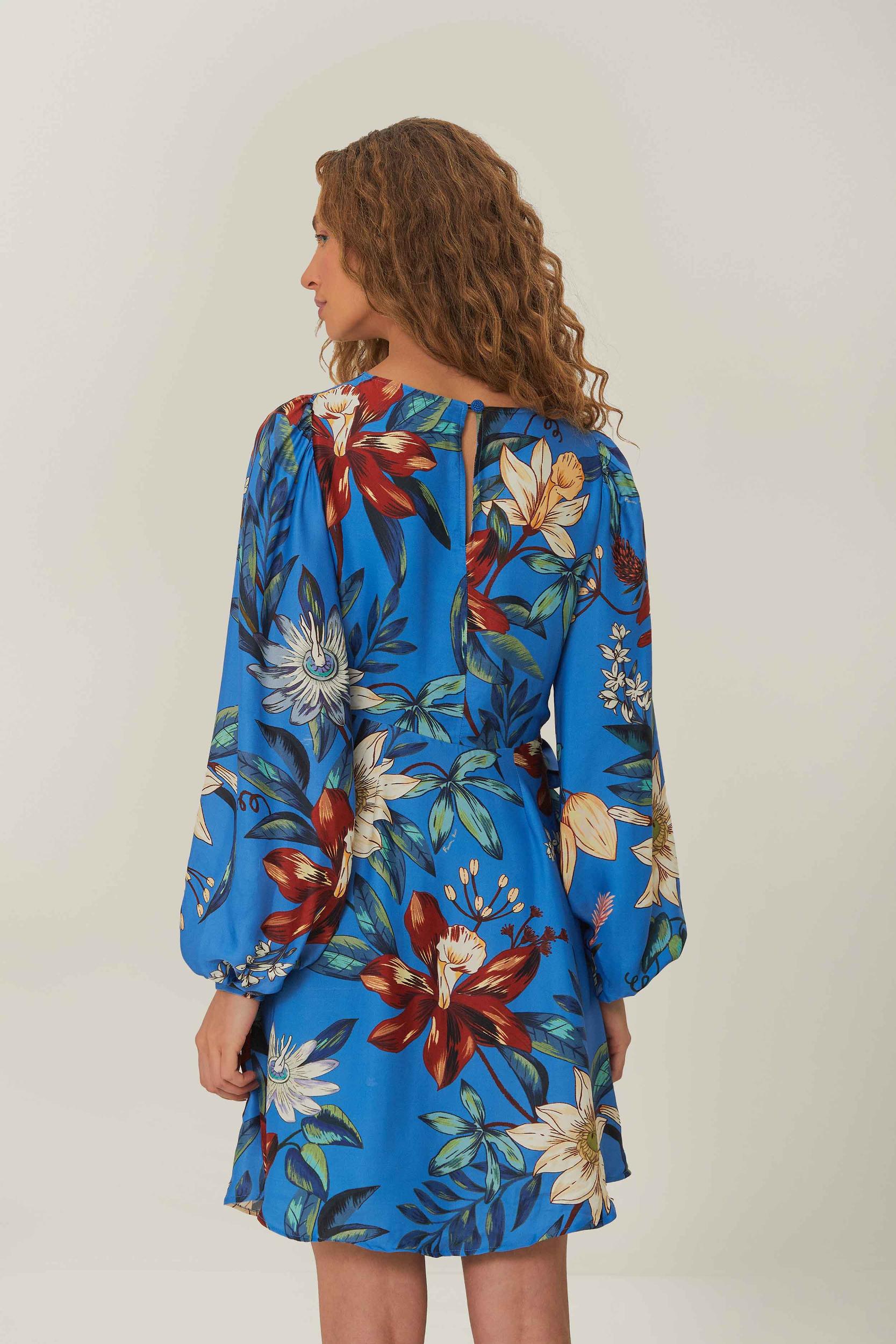 Blue Surreal Flowers Wrap LENZING™ ECOVERO™ Mini Dress Product Image