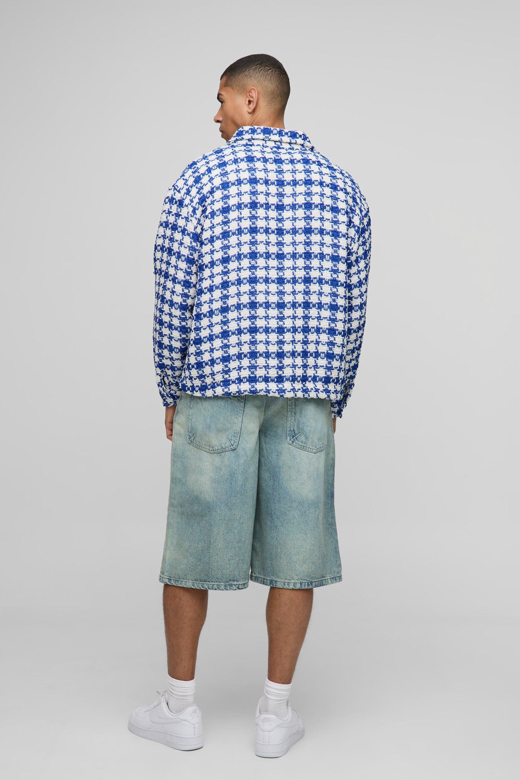 Oversized Boucle Bungee Hem Check Overshirt | boohooMAN USA Product Image