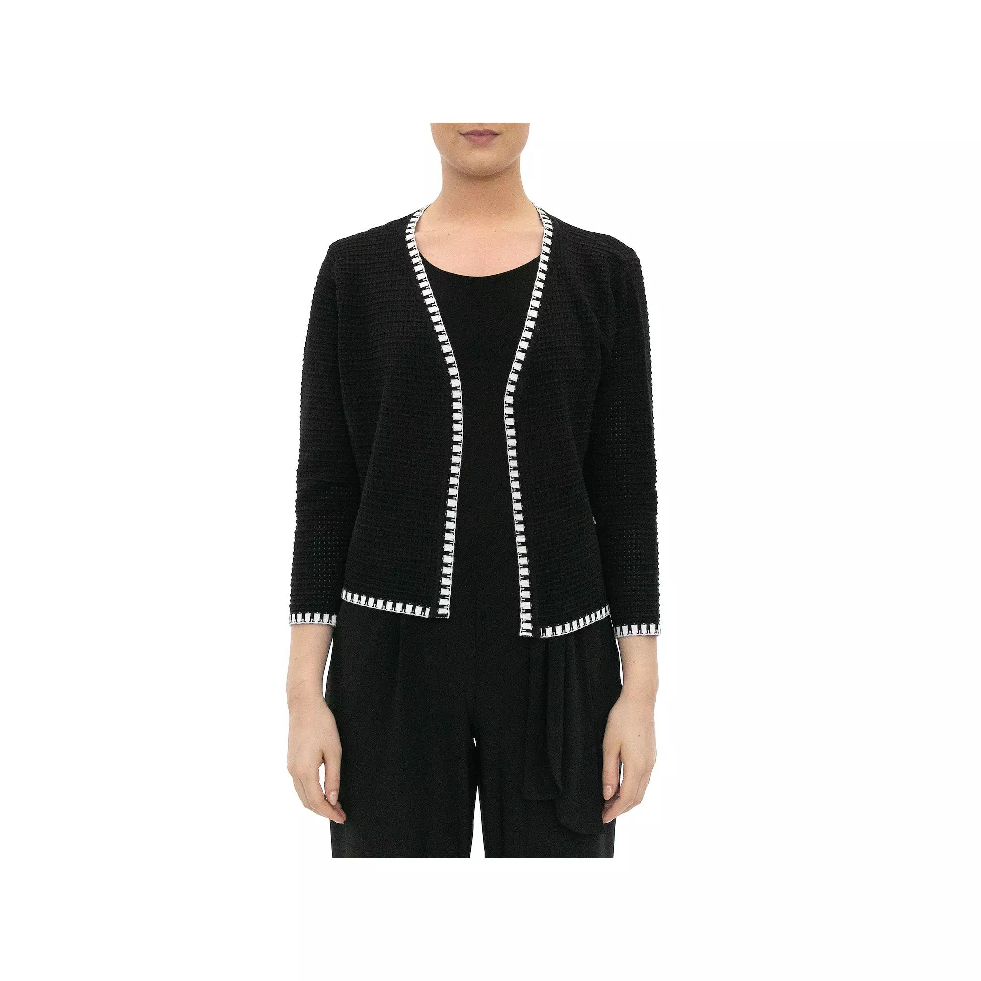 Women's Nina Leonard Waffle-Weave Bolero Jacket, Size: Medium, White Black Product Image