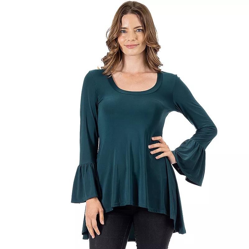 Women's 24Seven Comfort Apparel Long Bell Sleeve High-Low Tunic Top,  Product Image