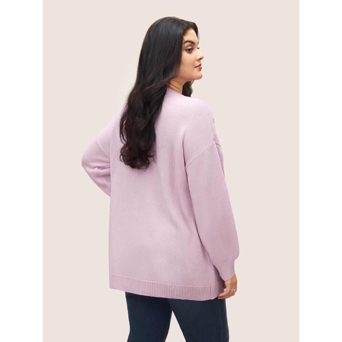 Plus Size Stereo Flower Design Drop Shoulder Pullover Lilac Women Elegant Long Sleeve Round Neck Everyday Pullovers BloomChic 10/M Product Image