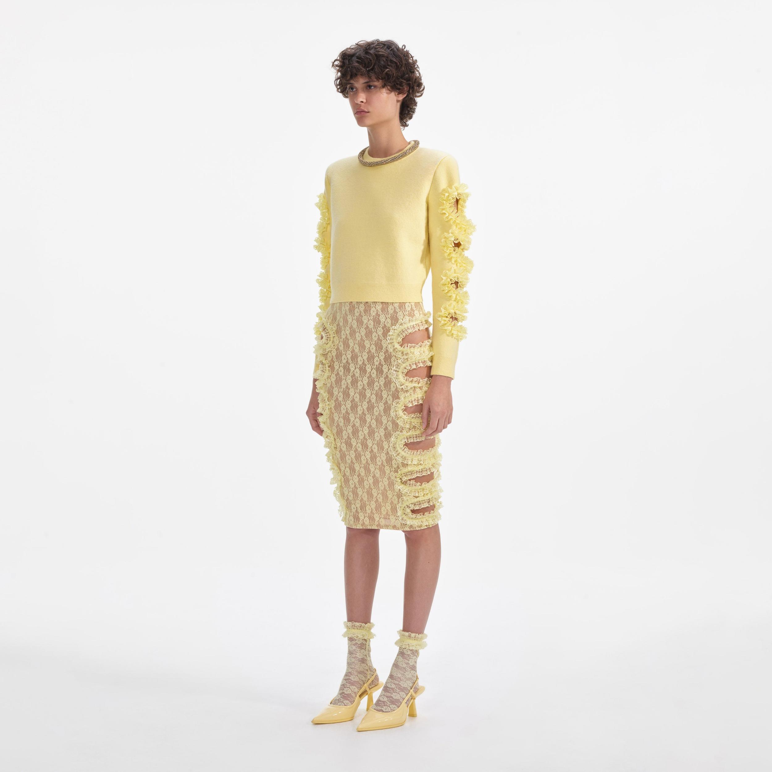 Yellow Cut Out Lace Detail Jumper Product Image