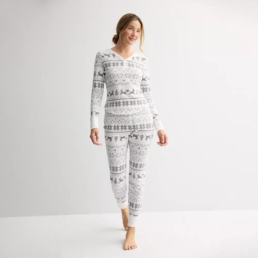 Women's Sonoma Goods For Life® 2-pc. Thermal Pajama Top & Pajama Bottoms Set, Size: Large, White Fair Isle Product Image