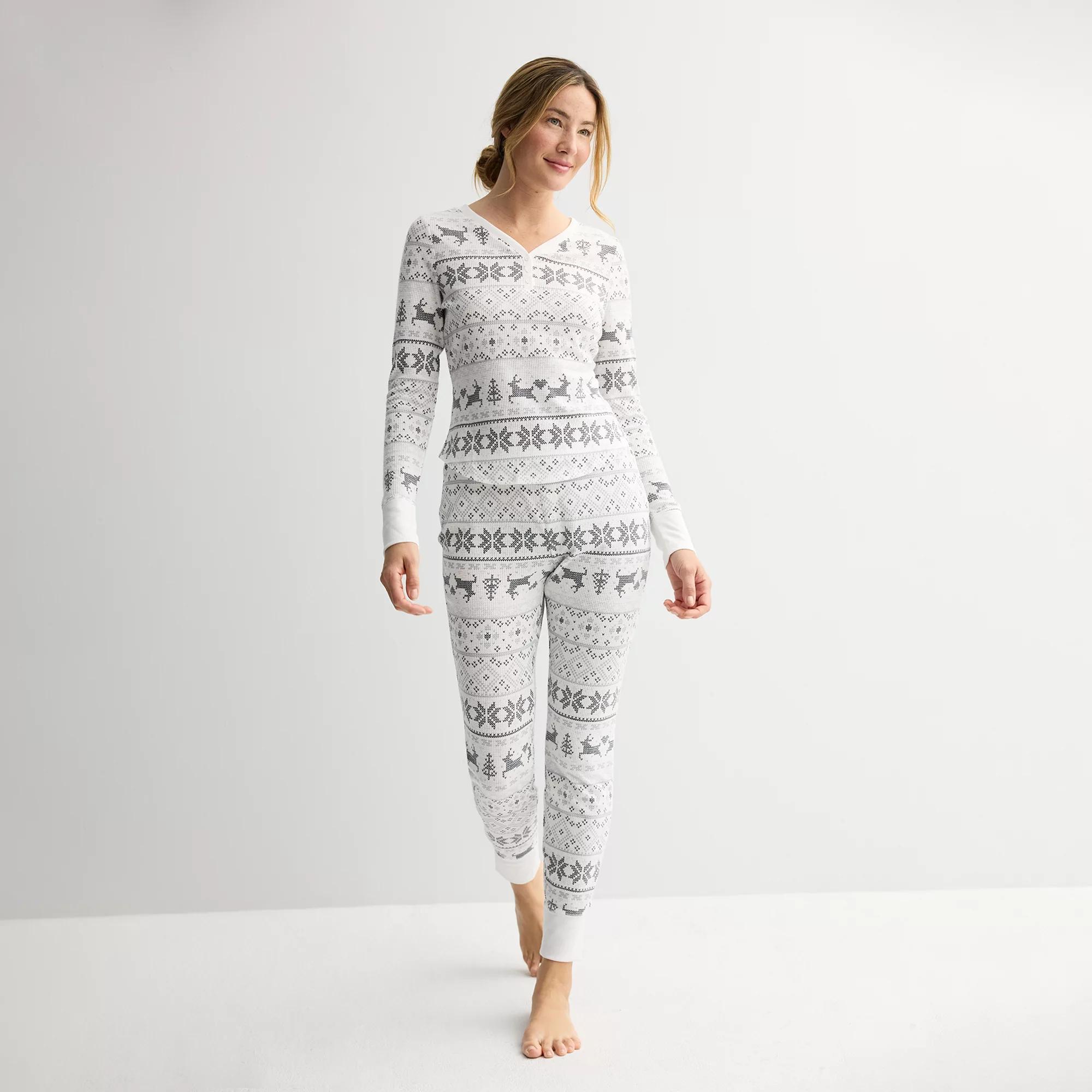 Petite Sonoma Goods For Life® Thermal Pajamas, Women's, Size: Large Petite, White Fair Isle Product Image
