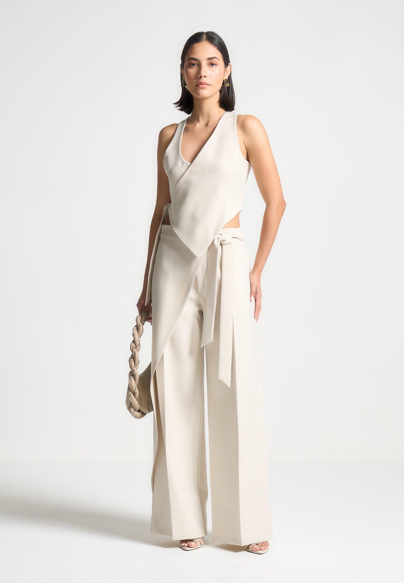 Tailored Wrap Trousers with Tie - Light Beige Female Product Image
