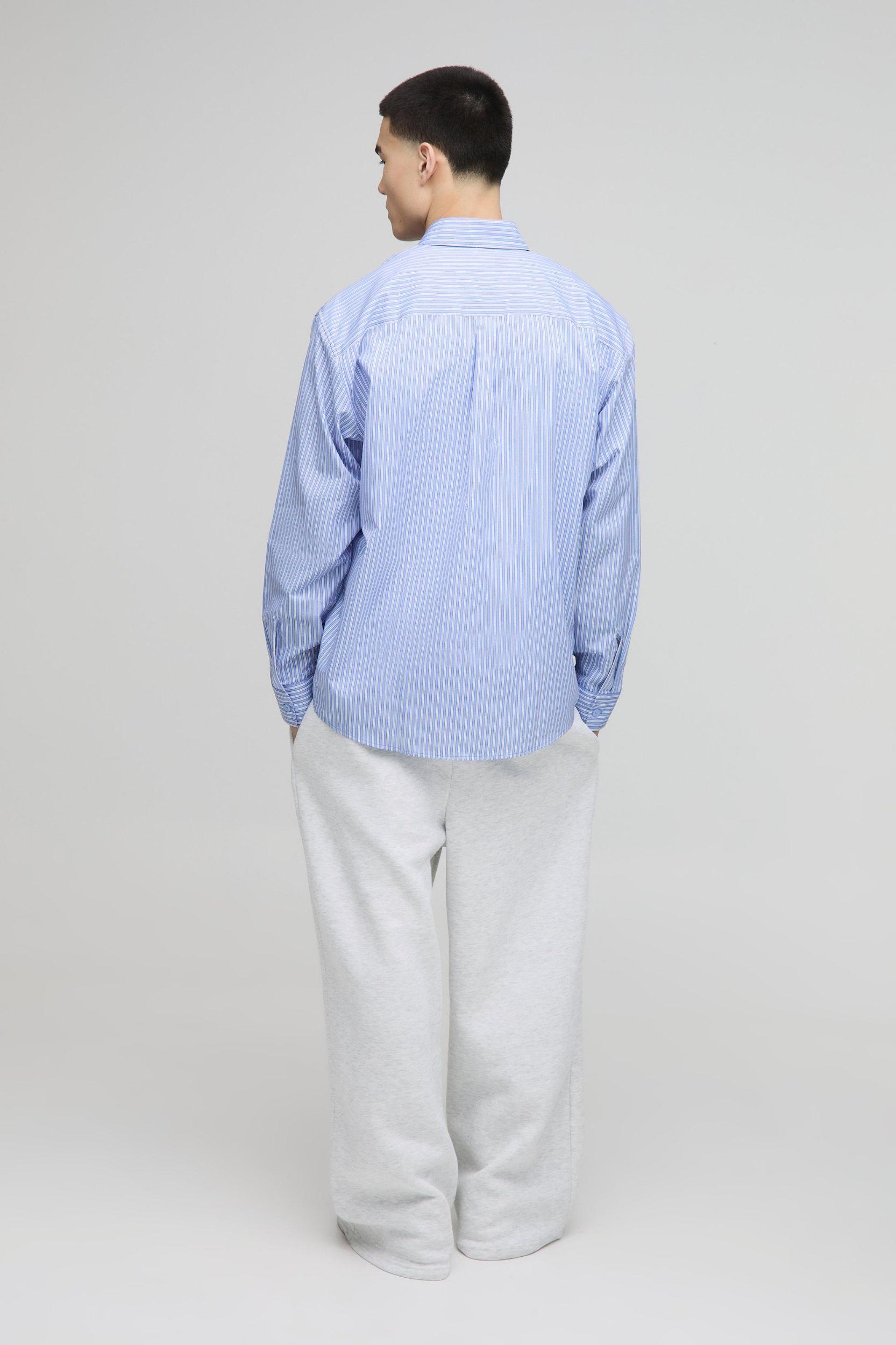 Homme Super Oversized Stripe Long Sleeve Shirt | boohooMAN USA Product Image