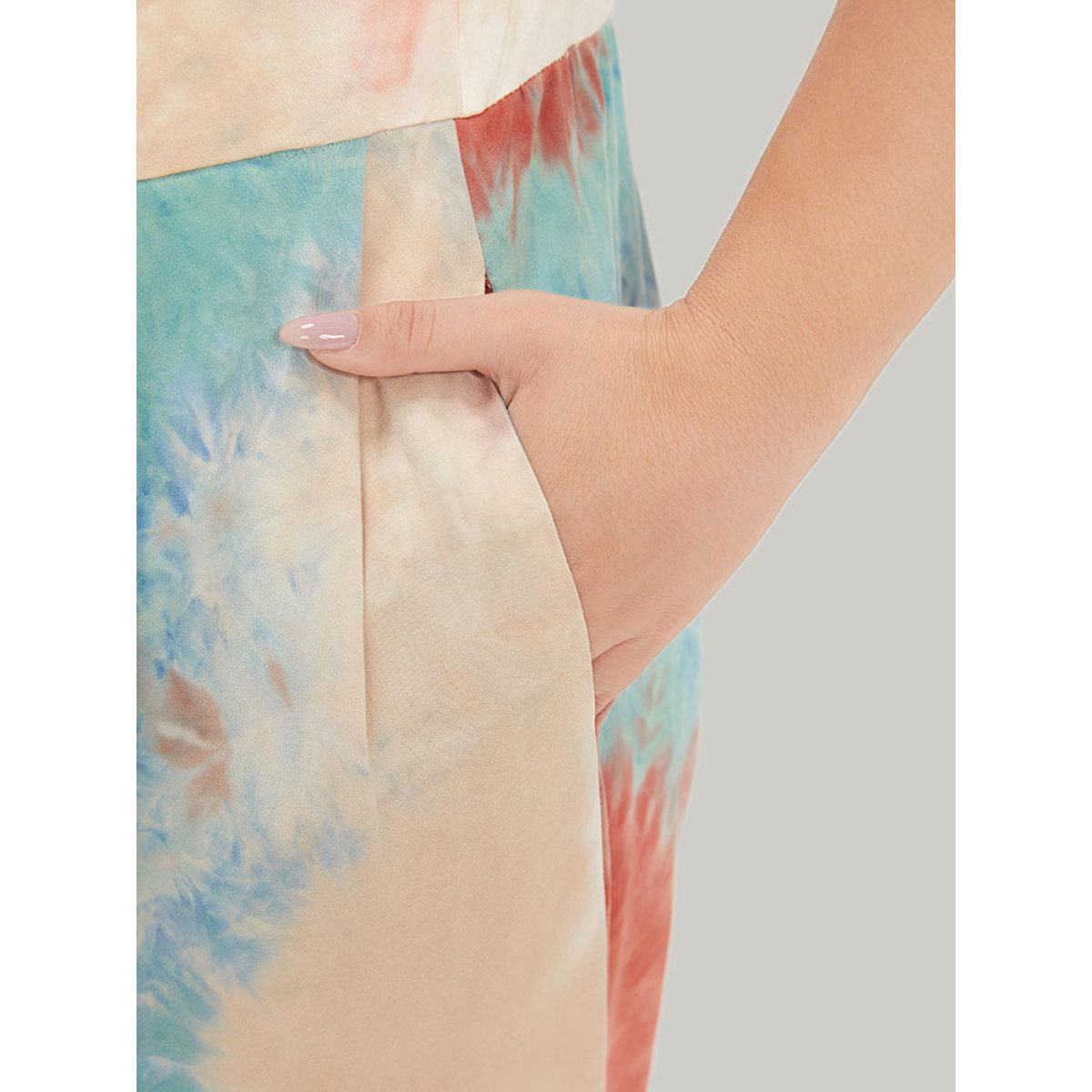 Plus Size Multicolor Tie Dye Pocket Button Adjustable Straps Jumpsuit Women Casual Sleeveless Spaghetti Strap Dailywear Loose Jumpsuits BloomChic 26/4X Product Image