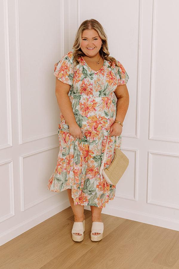 Sunny Sangria Floral Midi Dress in Mint Curves Product Image