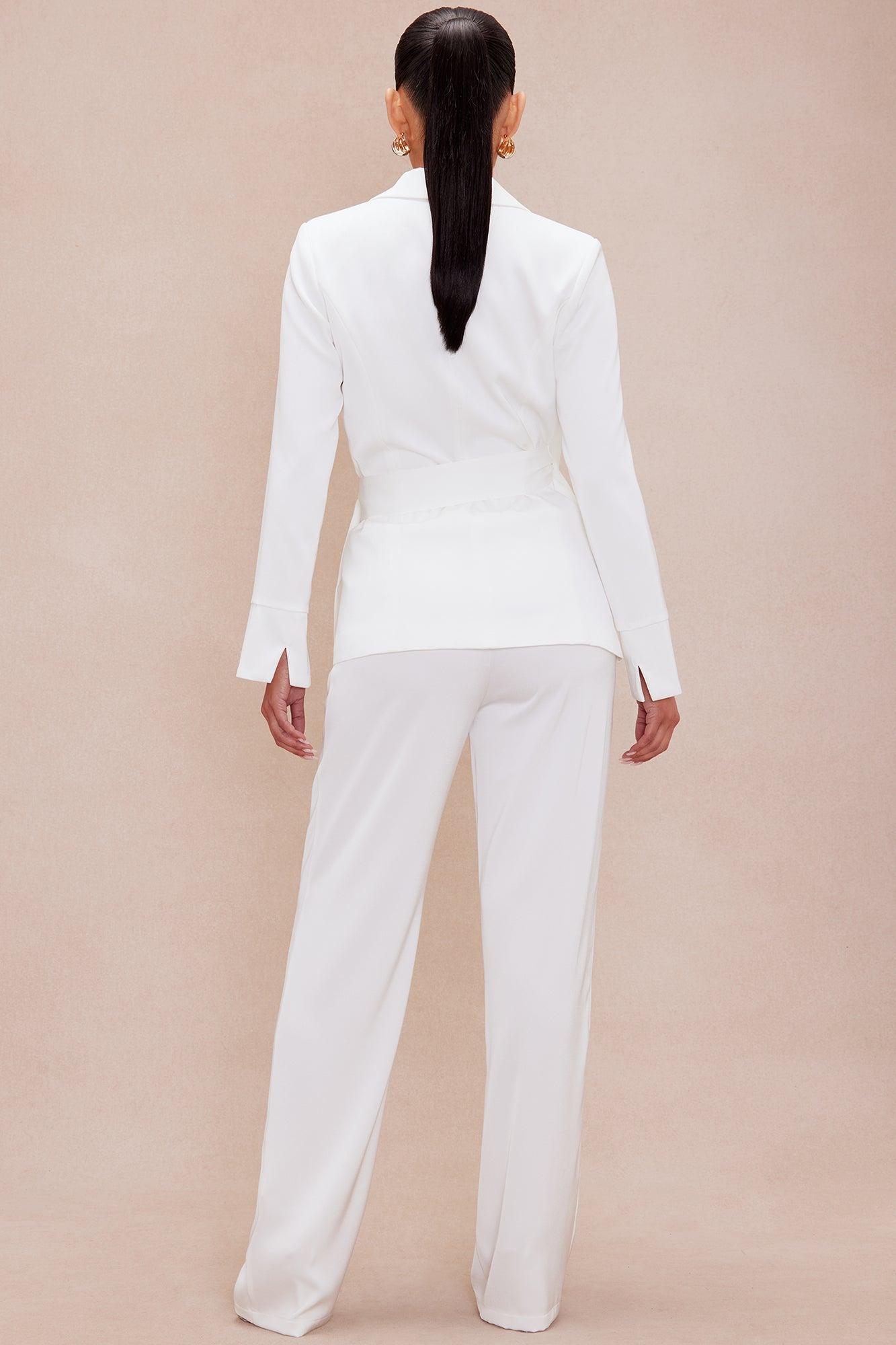 Sasha Satin Blazer Suit Set - White Product Image