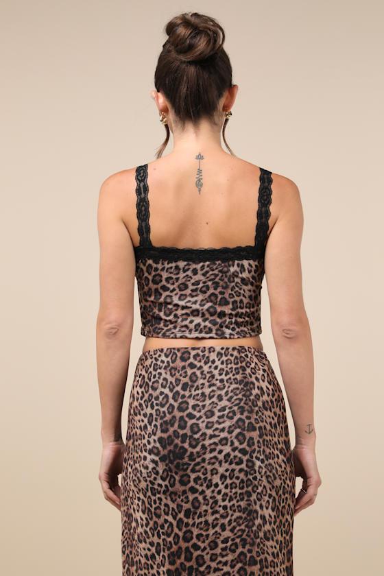 Fierce Attitude Tan Leopard Print Mesh Lace Cropped Tank Top Product Image