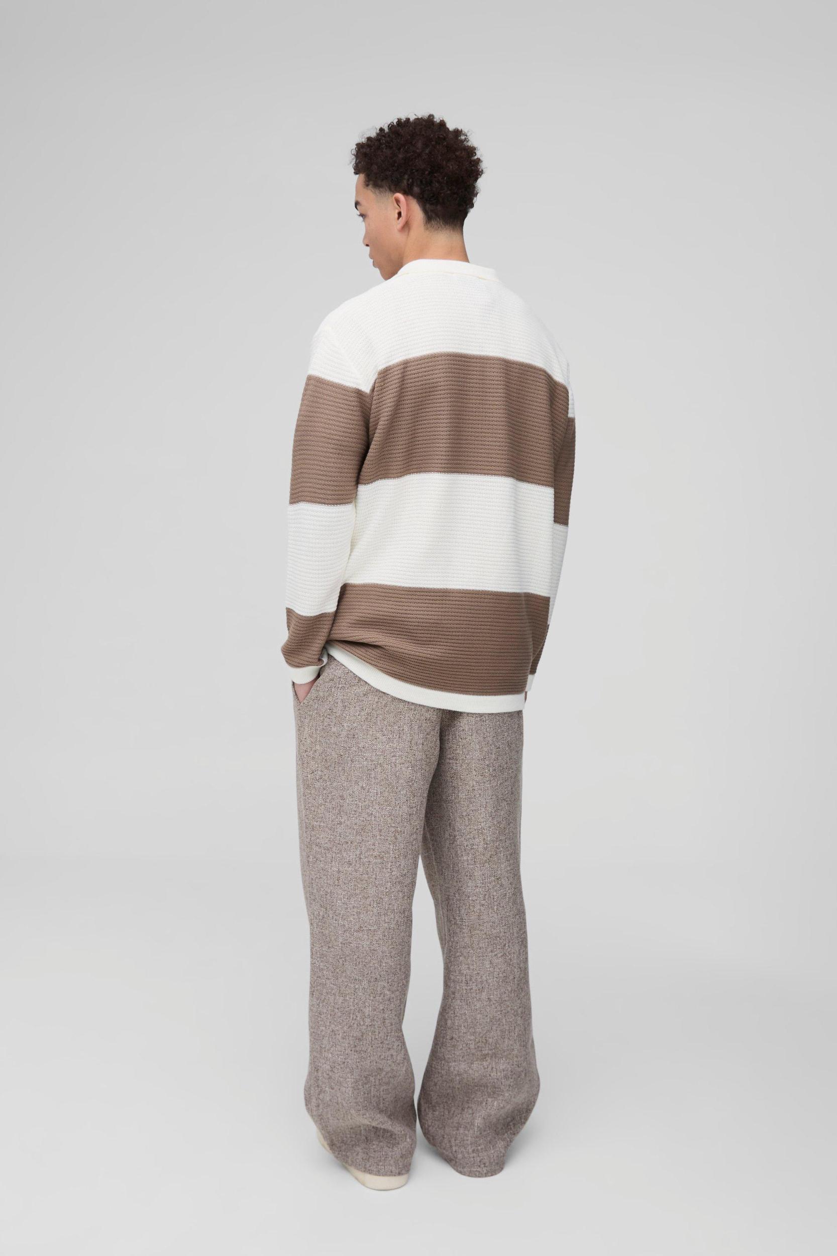 Oversized Ribbed Colour Block Knitted Polo | boohooMAN USA Product Image