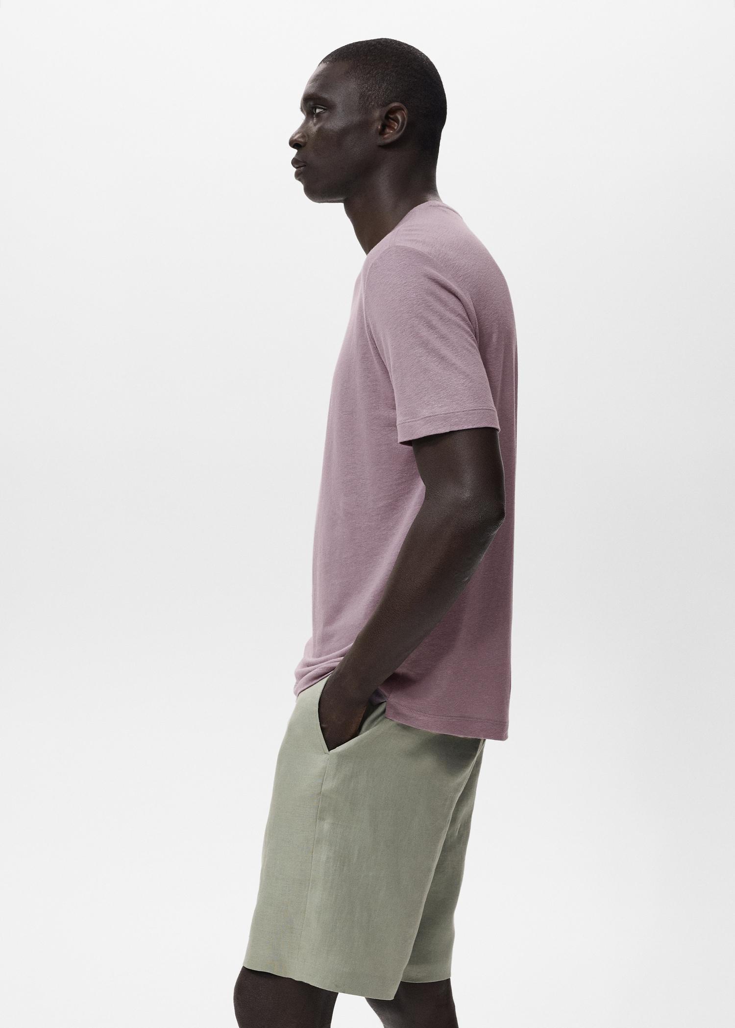 Linen slim-fit t-shirt - Men | MANGO USA Product Image