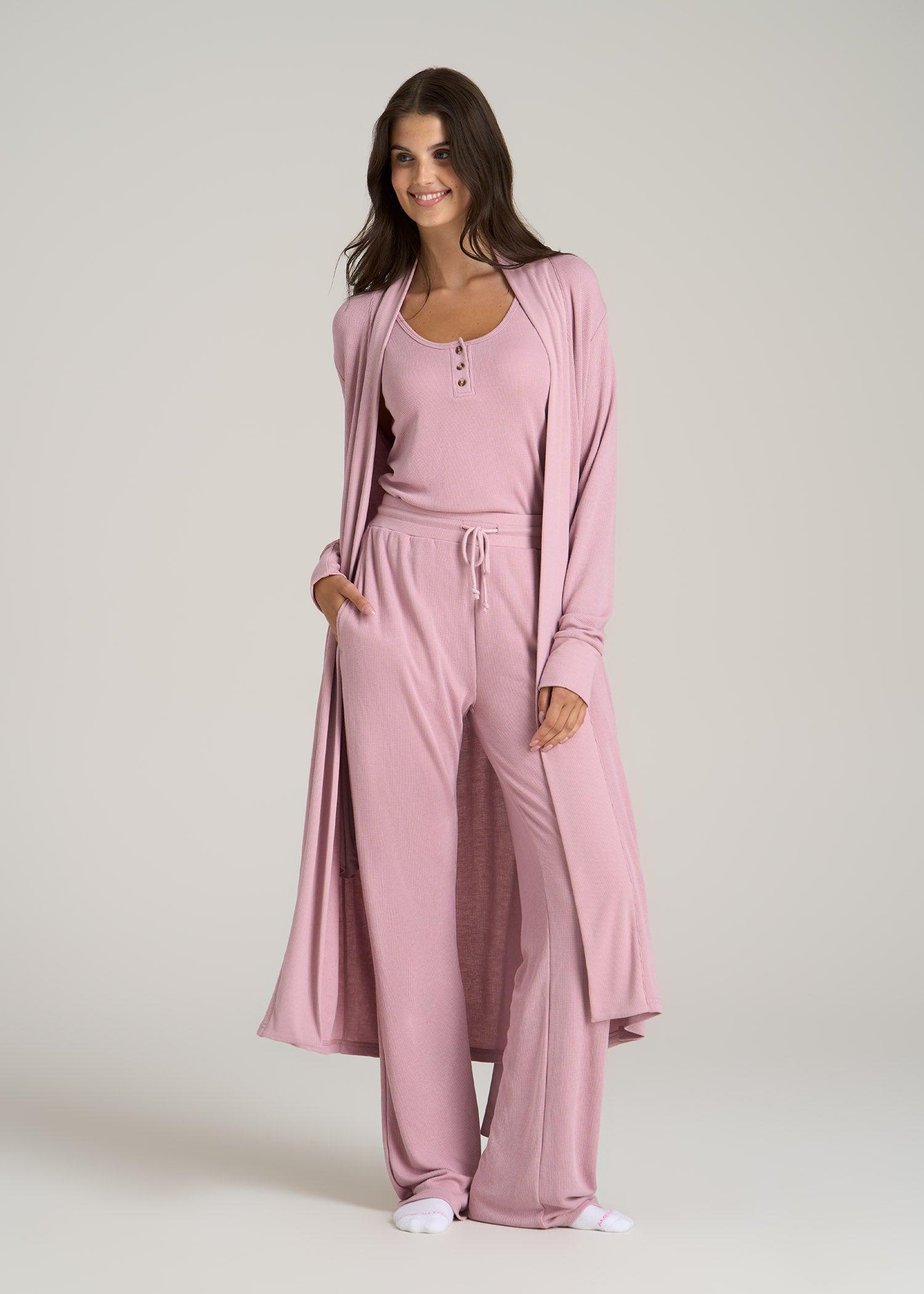 Waffle Lounge Robe for Tall Women in Pink Peony Female Product Image
