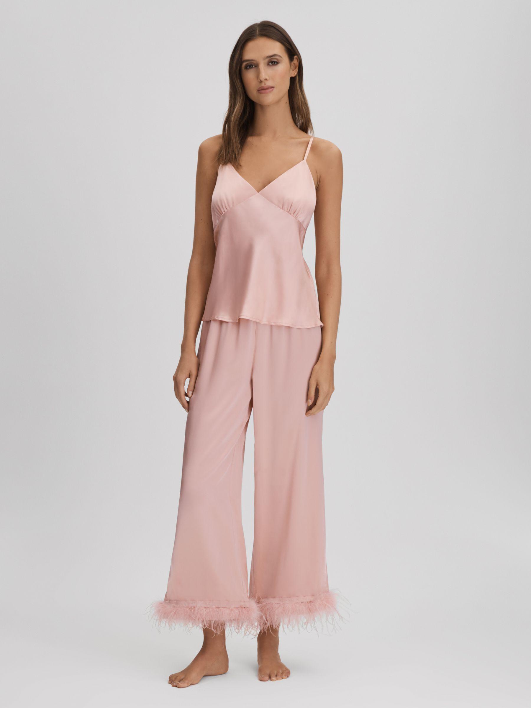 Maison Essentiele Silk Feather Trim Pyjama Bottoms in Blush Product Image